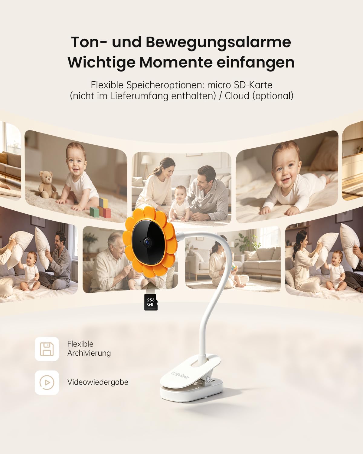 CZEview Babyphone con 2 cámaras y aplicación, Intercomunicador de bebé con Video de 5,5 Pulgadas con transmisión por móvil, visión Nocturna, Audio bidireccional, Detector de Movimiento