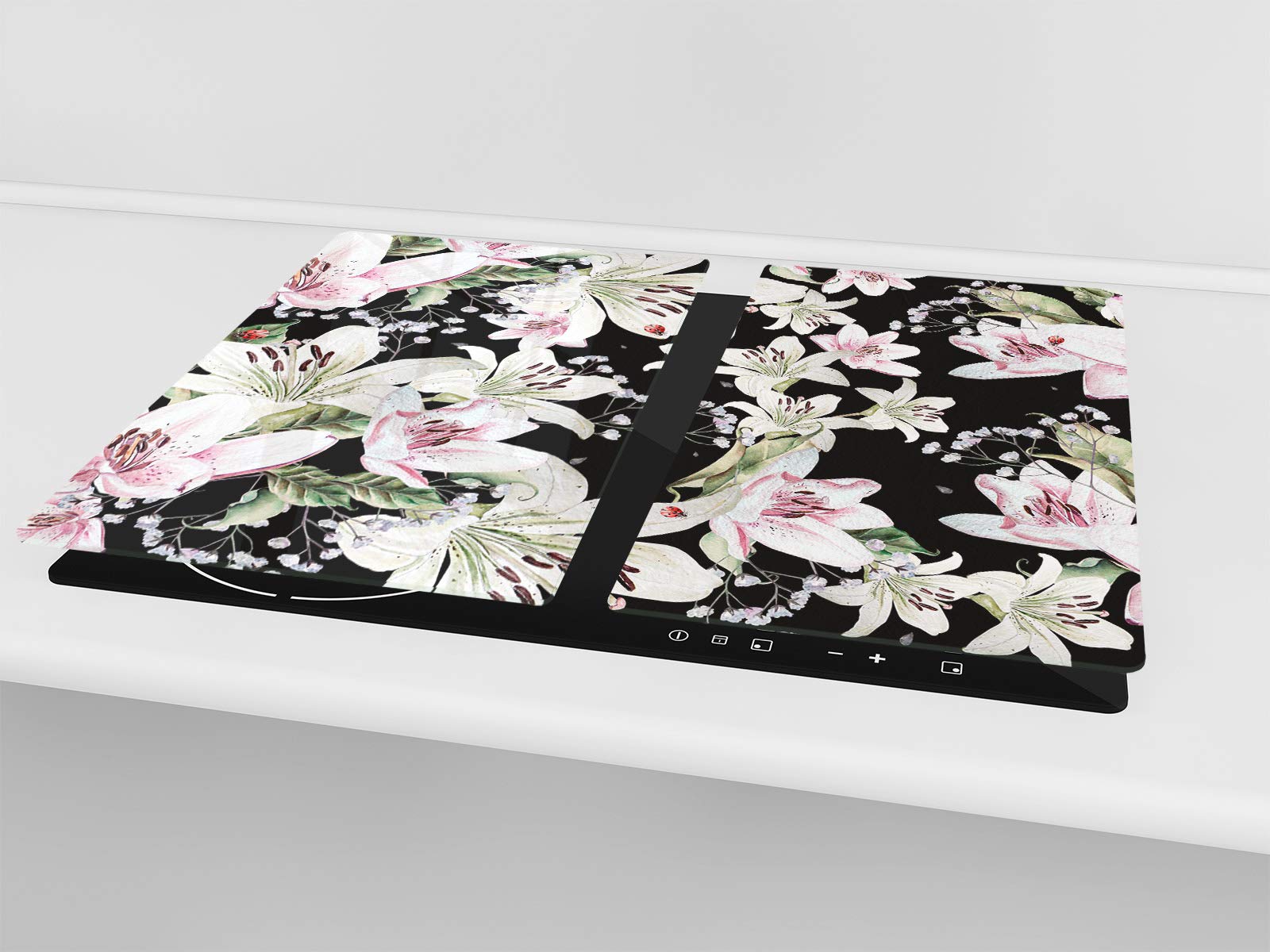Planche de cuisine en VERRE trempé – Planche à découper en verre – Couvre-plaques de cuisson – UNE PIÈCE (60x52 cm) ou DEUX PIÈCES (30x52 cm chacune) ;D06 Série Fleurs