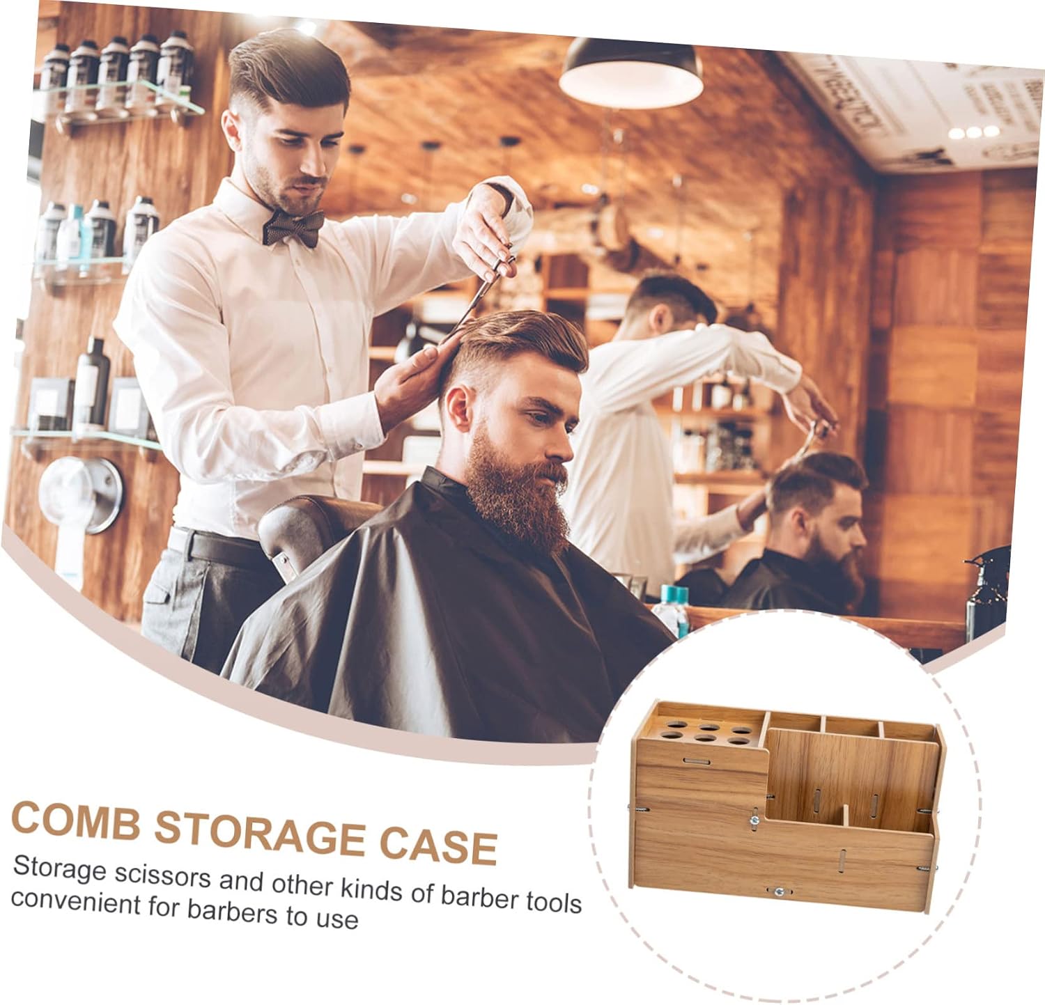 Haircut Tool Storage Box Non-slip Barber Scissors Rack Comb Organizer for Home and Salon Use for Hairdryers and Hairdressing Accessories Walnut Finish