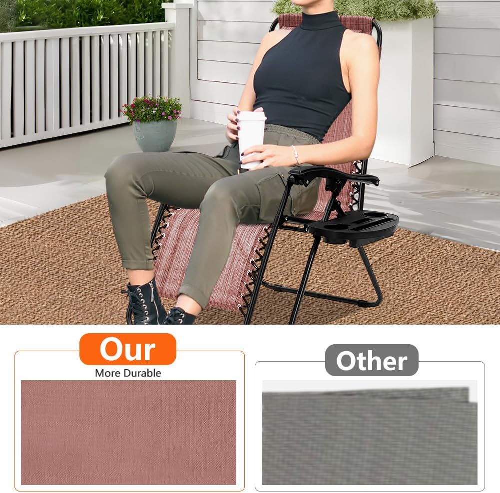 2 Pack Patio Chair Replacement Fabric for Zero Gravity Chairs – with 4 Heavy-Duty Bungee Cords, Fits Outdoor Recliner, Lounge, Beach & Lawn Sling Chairs (2 Pack, Coffee)