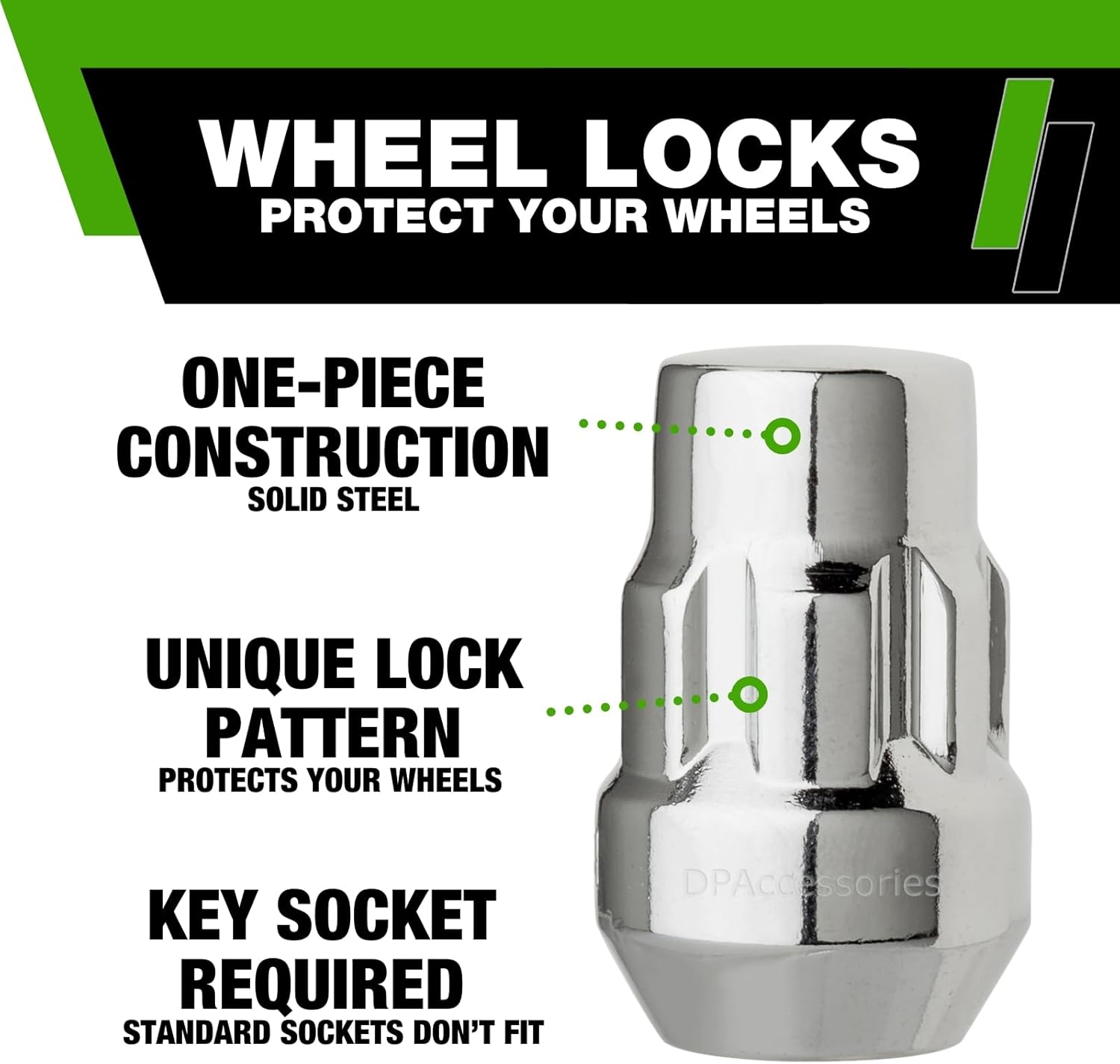 DPAccessories Locking Lut Nuts Compatible with 2019-2024 Subaru Forester | for Factory Aluminum Wheels Only | Set of 4 Chrome Wheel Locks & 1 Key | DSUFOR05F-CH/LK1