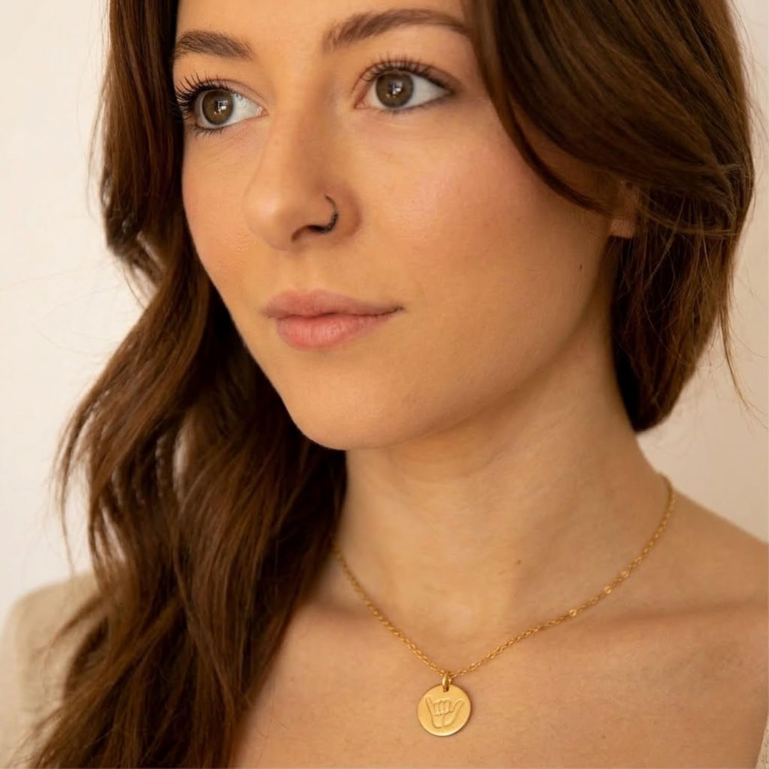 Ellie J Maui 14K Gold Filled Shaka Hand Necklace for Women - Dainty Hang Loose Sign Coin Pendant with Beaded Satellite Chain - Cute Surfer Beach Jewelry Gift for Teen Girls