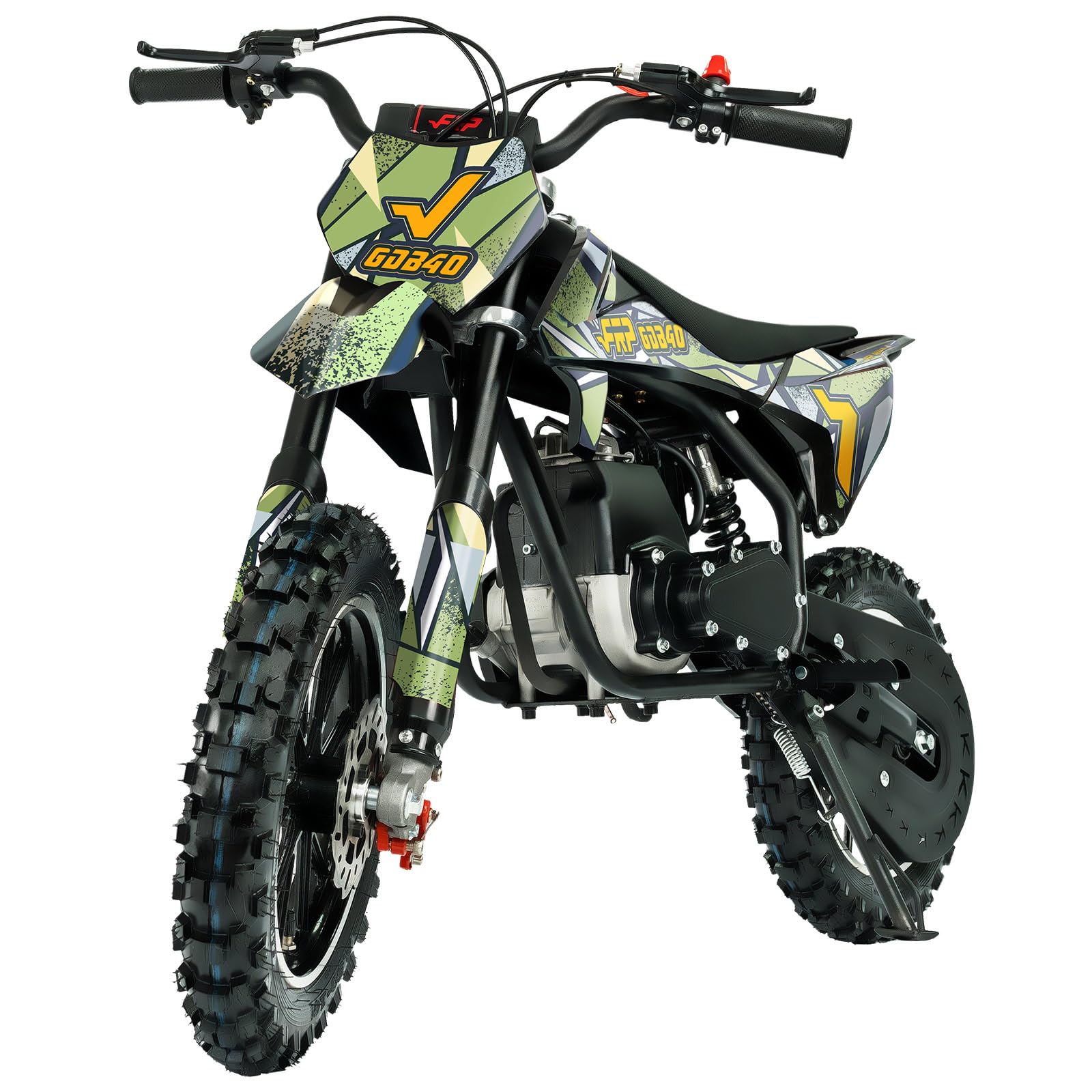 FRP OGM40 Kids Dirt Bike, 40CC 4-Stroke Dirt Bike for Kids, Gas Powered Off-Road Mini Bike with Front and Rear Disc Brake, Up to 20 Mph, Weight Support Up to 132 LBS（Green）
