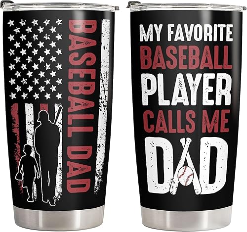 34HD Regalos deportivos, vaso de béisbol para papá con tapa, acero inoxidable de 20 onzas, taza de café de viaje para mi jugador favorito, regalos