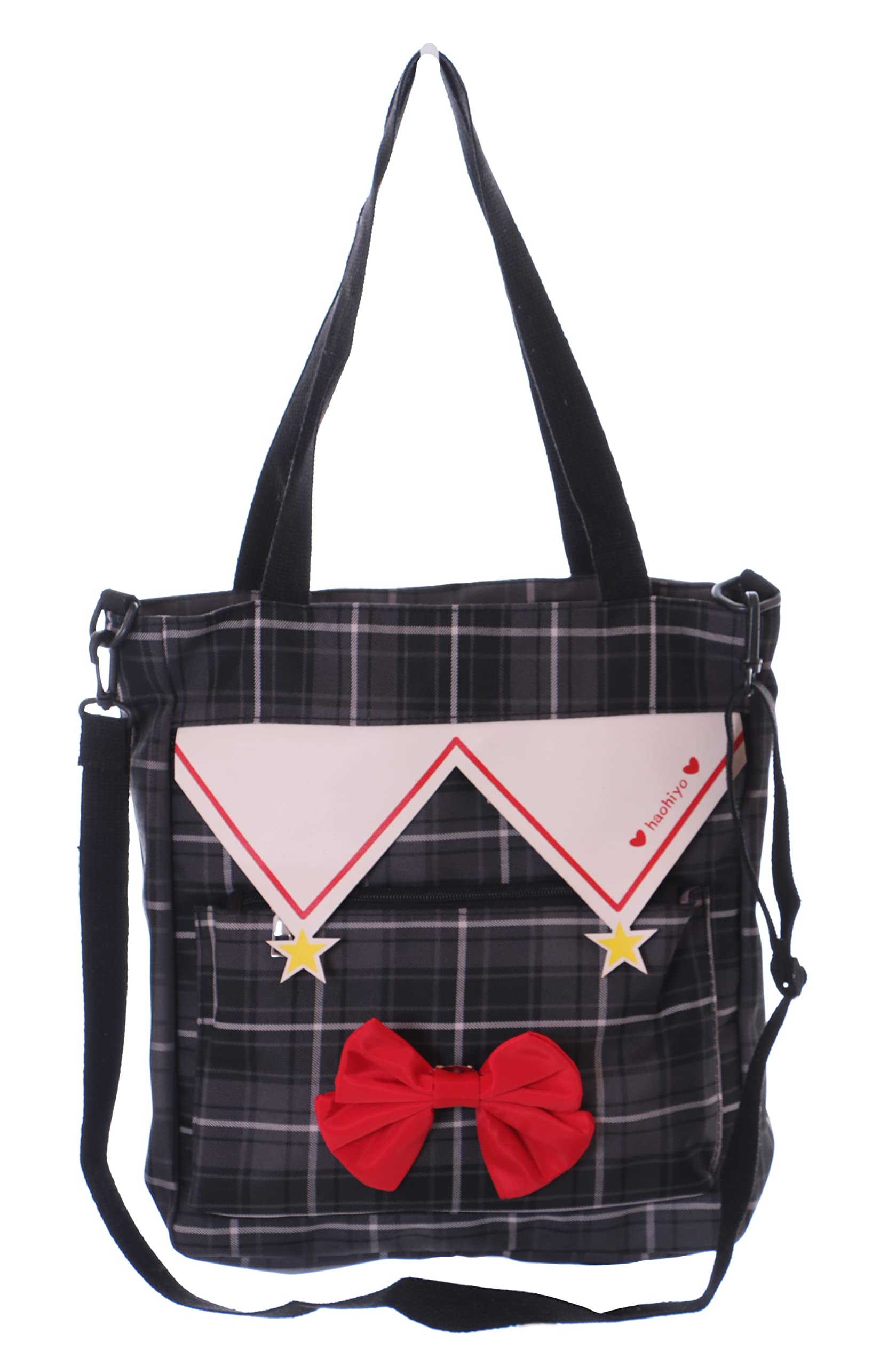 LB-7107-1 Black Checked Sailor Sailor Bow Shopper Women's Fabric Bag Kawaii, black, One Size