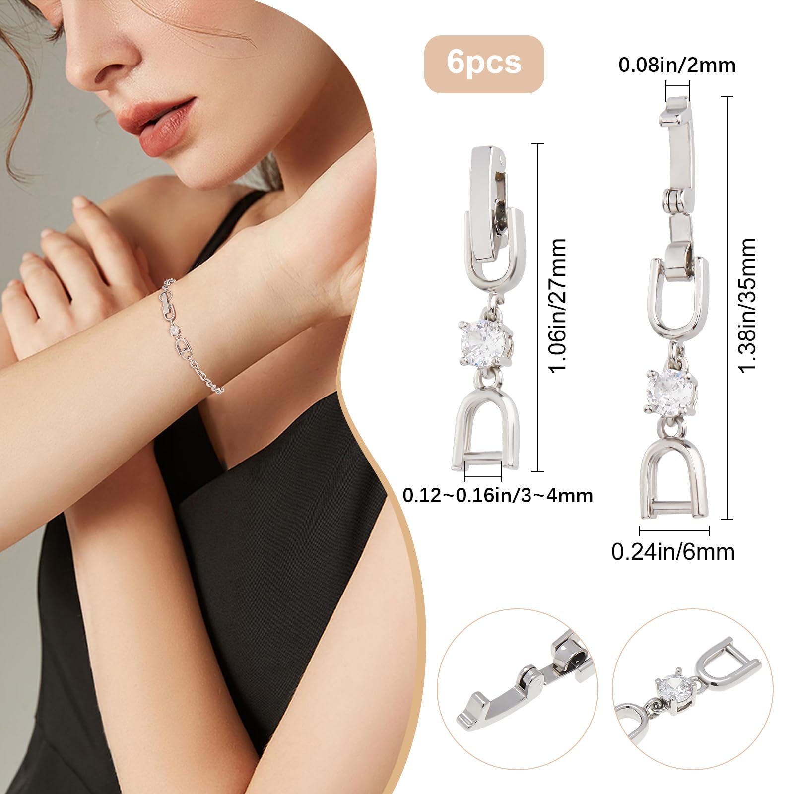 Superfindings Estensione Collana 9 Pezzi - Chiusure Pieghevoli Con Zirconi, 3 Colori - Foto 4