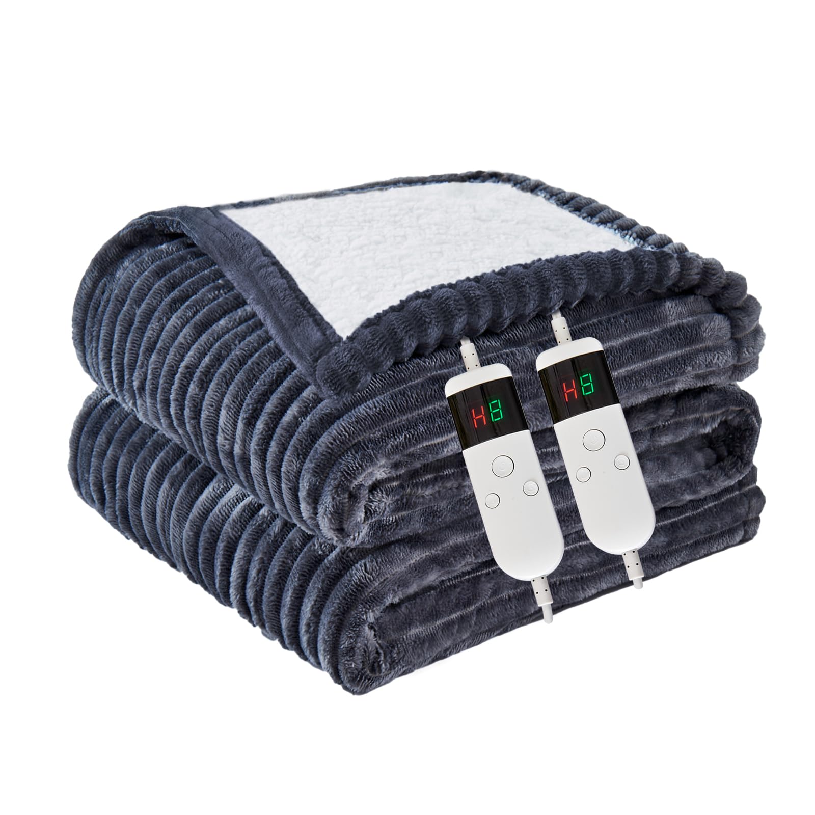 Heated Blanket Electric King, Soft Flannel Heating Blanket with 8 Hours Auto Off 10 Fast Heating Levels Machine Washable Sherpa Heated Blanket with Overheating Protection