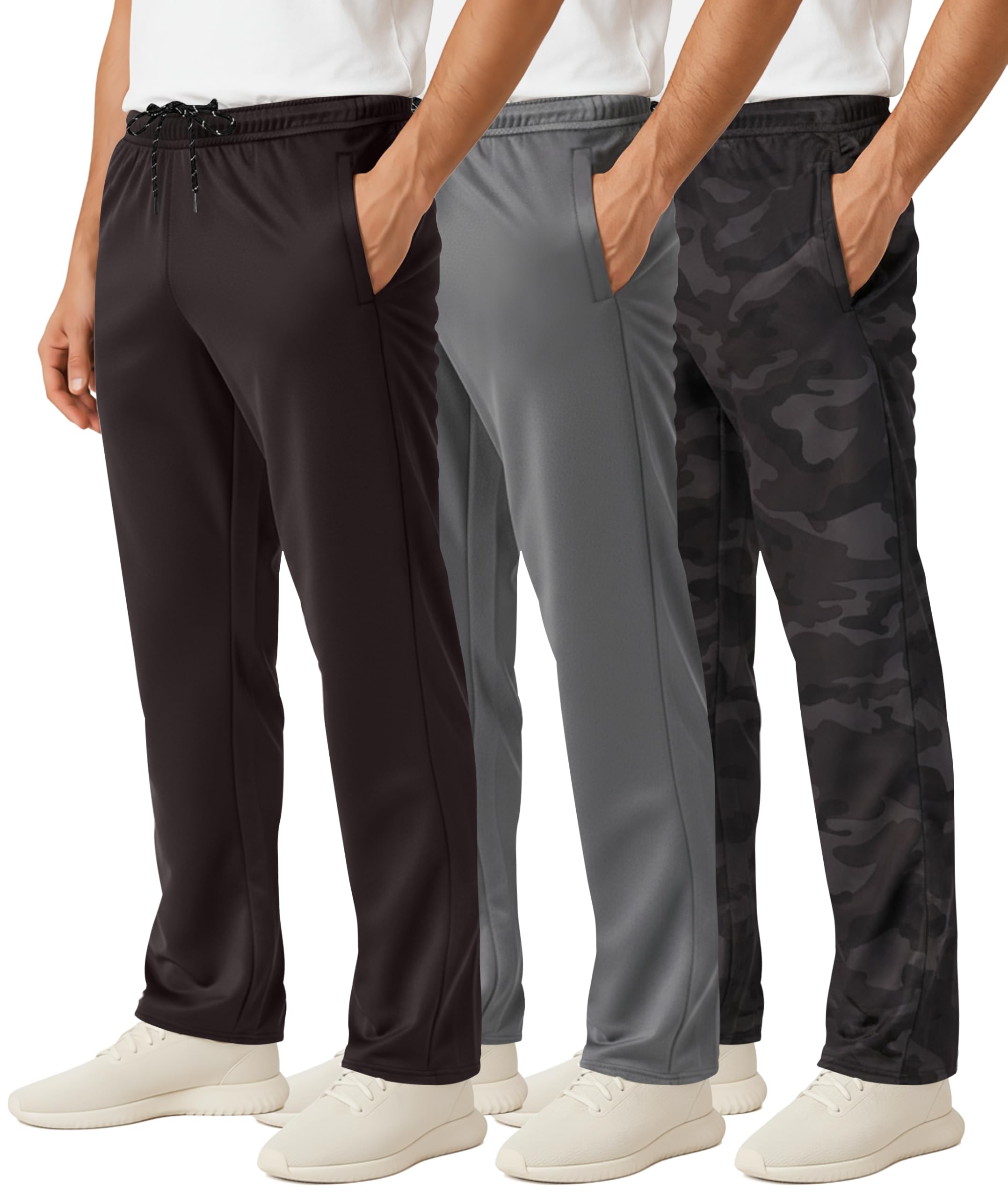 Real Essentials 3 Pack Mens Mesh Open Bottom Sweatpants Gym Active Athletic Workout Casual Pants with Pockets Big