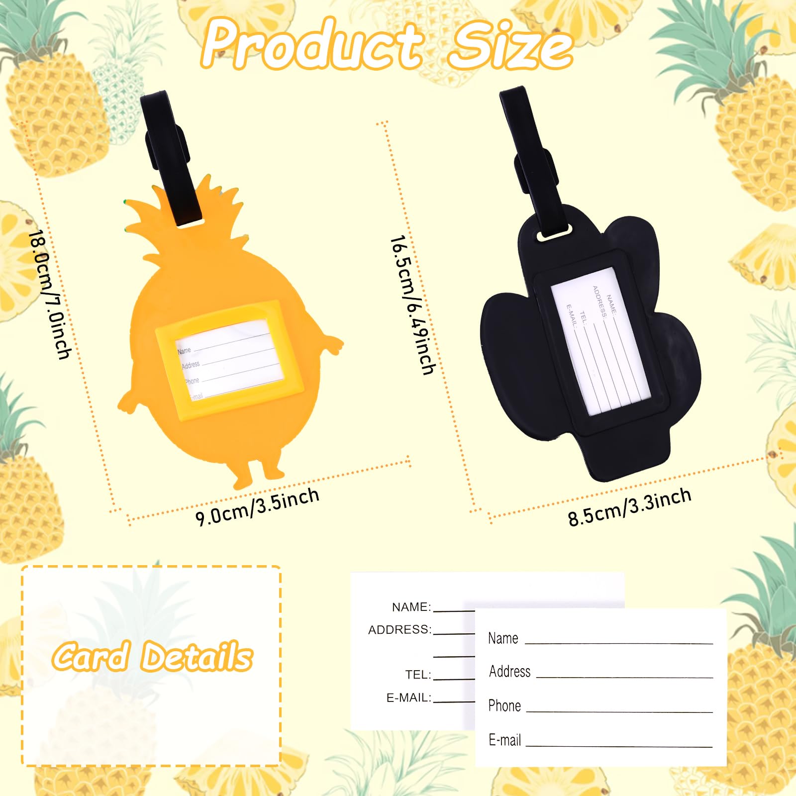 Étiquettes Bagage Ananas - 2 Pièces Silicone Souple Pour Valise, Sac à Dos Voyage