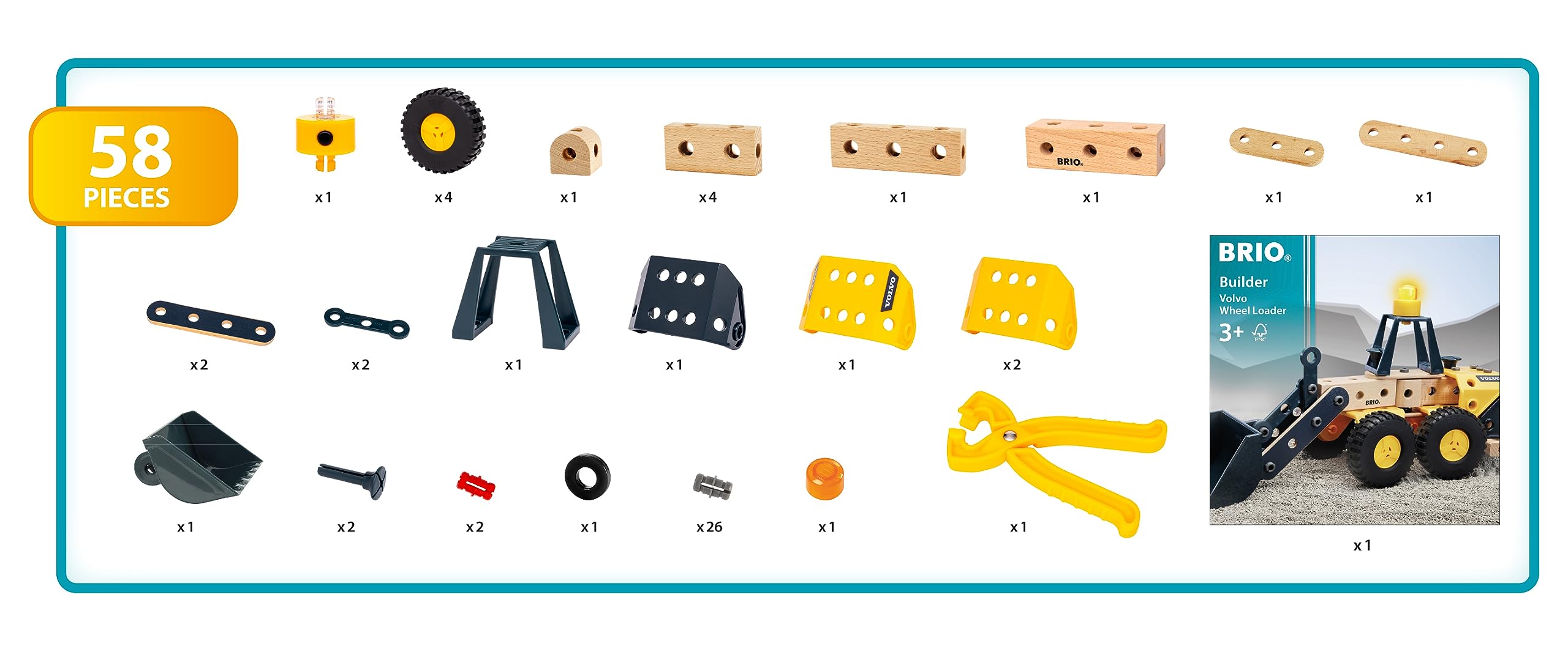 BRIO Builder 34598 Volvo Frontlader - Starkes Baufahrzeug mit beweglicher Ladeschaufel, Knicklenkung und Lichtmodul - Empfohlen für Kinder ab 3 Jahren