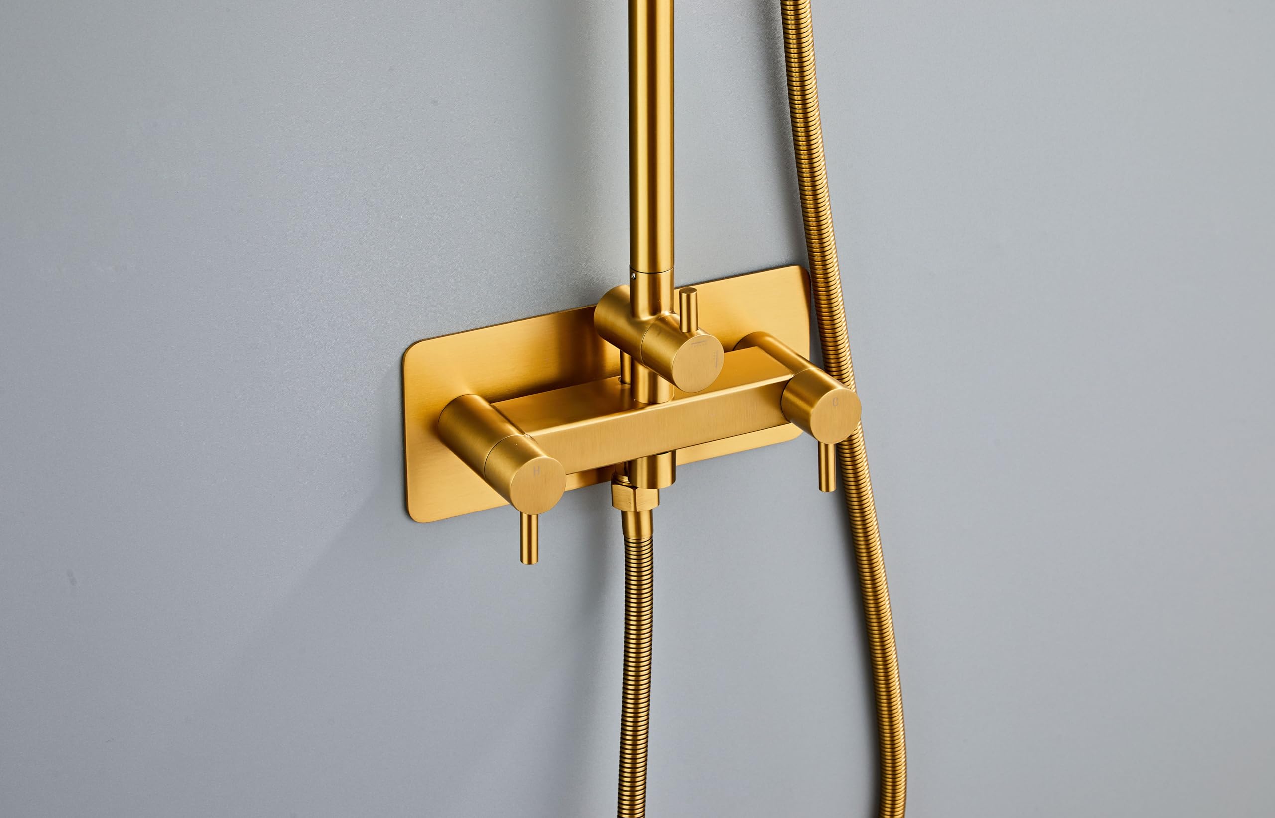 Douche de jardin en acier inoxydable - Douche d'extérieur de qualité supérieure pour le jardin - Avec thermostat, douchette à main et fonction anti-calcaire - Chaud et froid - Installation