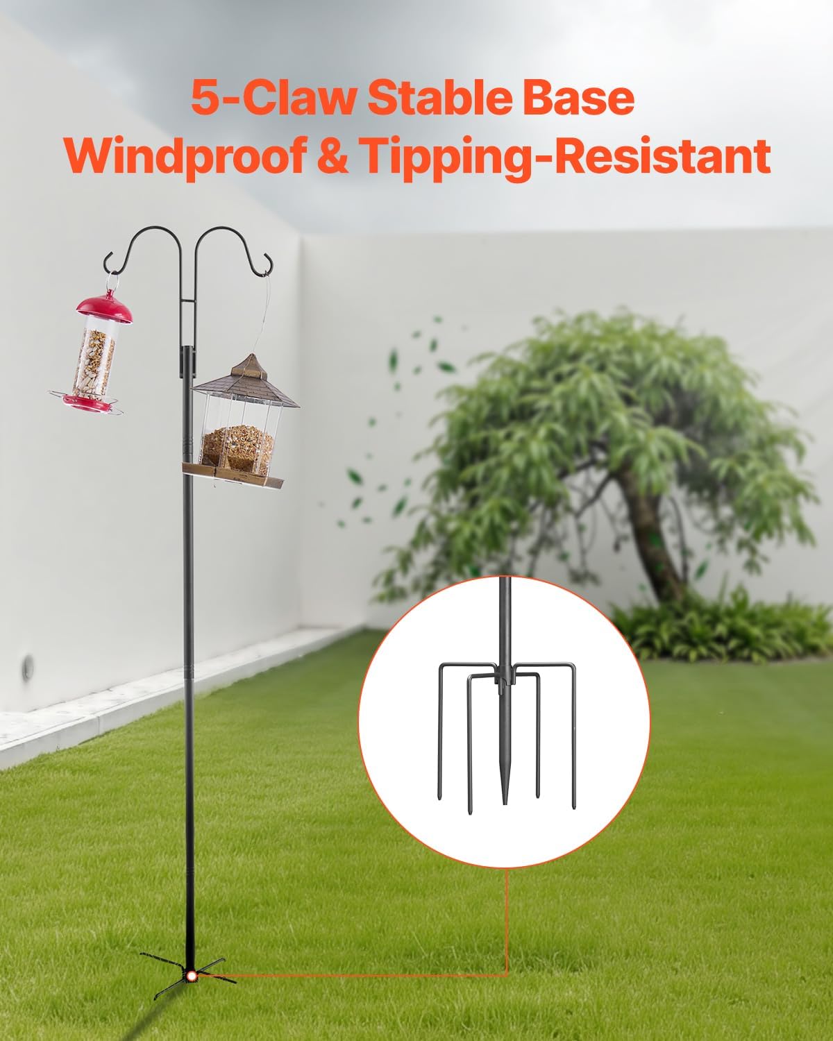 VEVOR Double Shepherds Hooks for Outdoor, 8 Pack 108 Inch Heavy Duty Bird Feeder Pole, 3/4 Inch Thick Garden Hooks for Hanging Hummingbird Feeder, Plant Baskets, Solar Light Lanterns,Wind Chimes