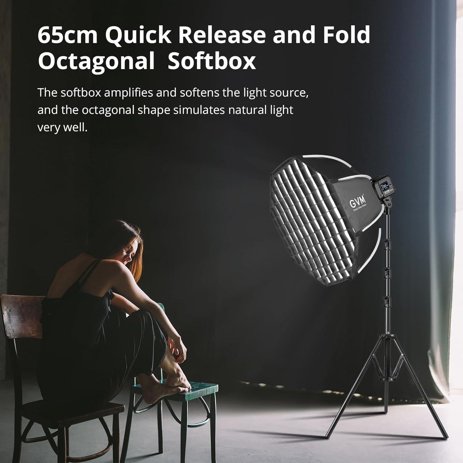 GVM 25.6inch/65cm Octagonal Softbox, Quick Release Bowens Mount Softbox with Diffusers/Honeycomb Grid/Carrying Bag, Light Dome Compatible with LED Video Light/Spotlight/Flash for Photography Studio