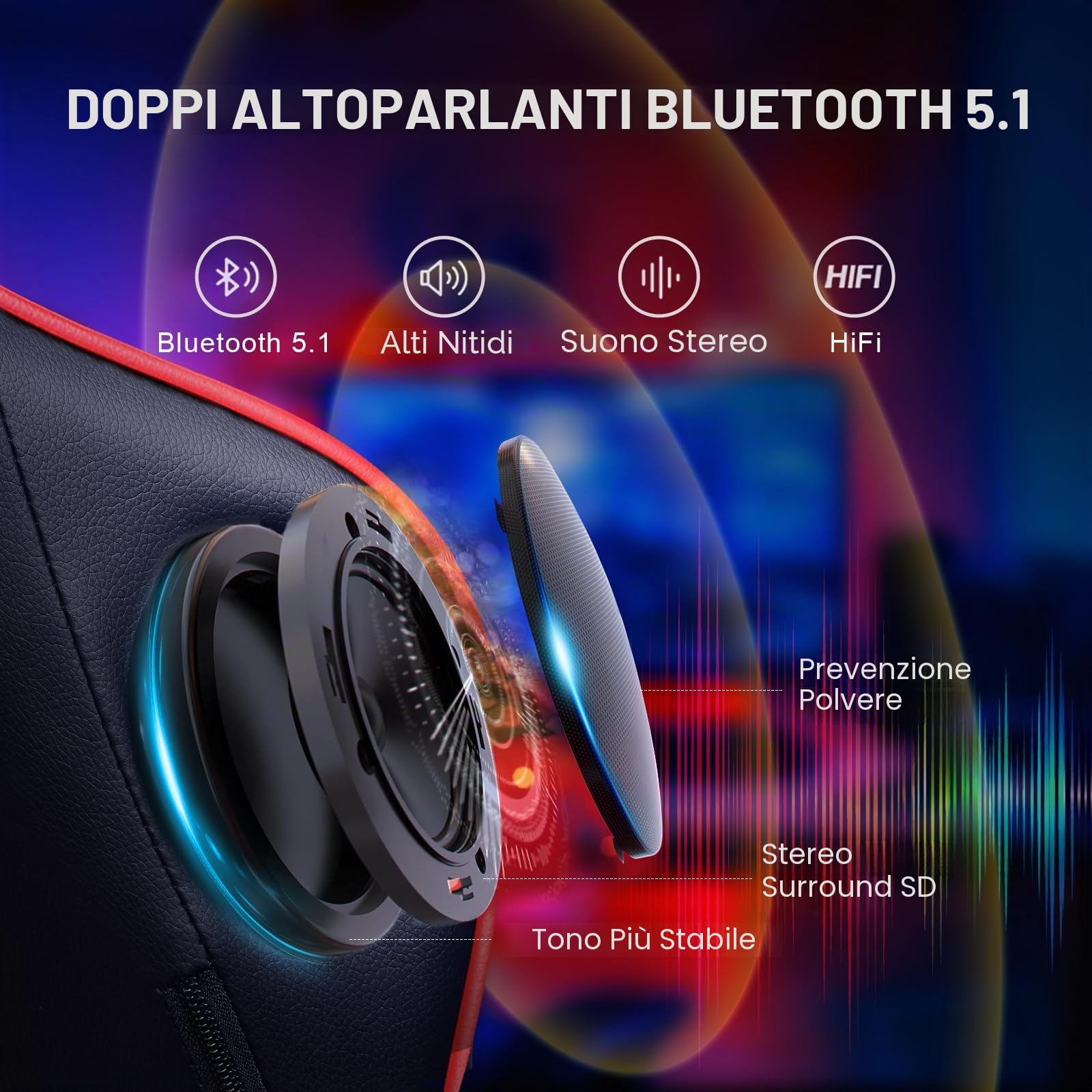 GTPLAYER Sedia da Gaming con Poggiapiedi e Altoparlante Bluetooth Poltrona Ufficio Scrivania Ergonomica Sedie Musicale Rossa