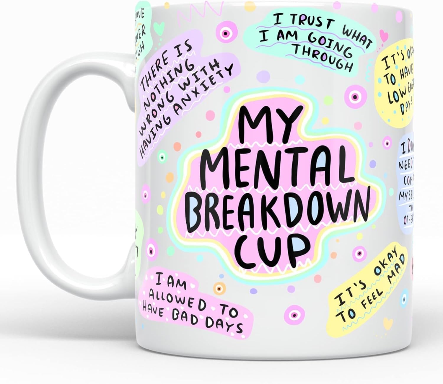 PRINTSHOP4ME Self-Care Coffee Mug for Women - Start Your Day with Inspiration - 11 Oz Motivational Mug with Daily Affirmations - Novelty Gift for Mental Health Awareness (White Handle)