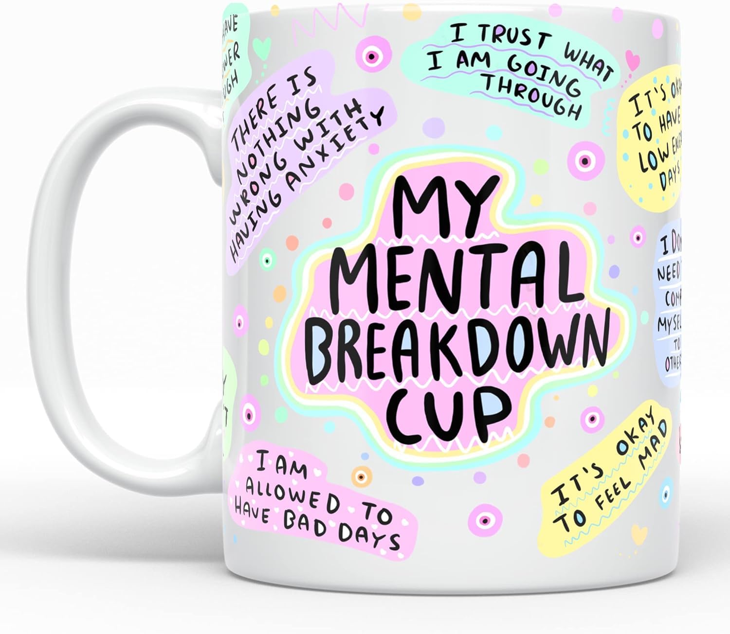 PRINTSHOP4ME Self-Care Coffee Mug for Women - Start Your Day with Inspiration - 11 Oz Motivational Mug with Daily Affirmations - Novelty Gift for Mental Health Awareness (White Handle)