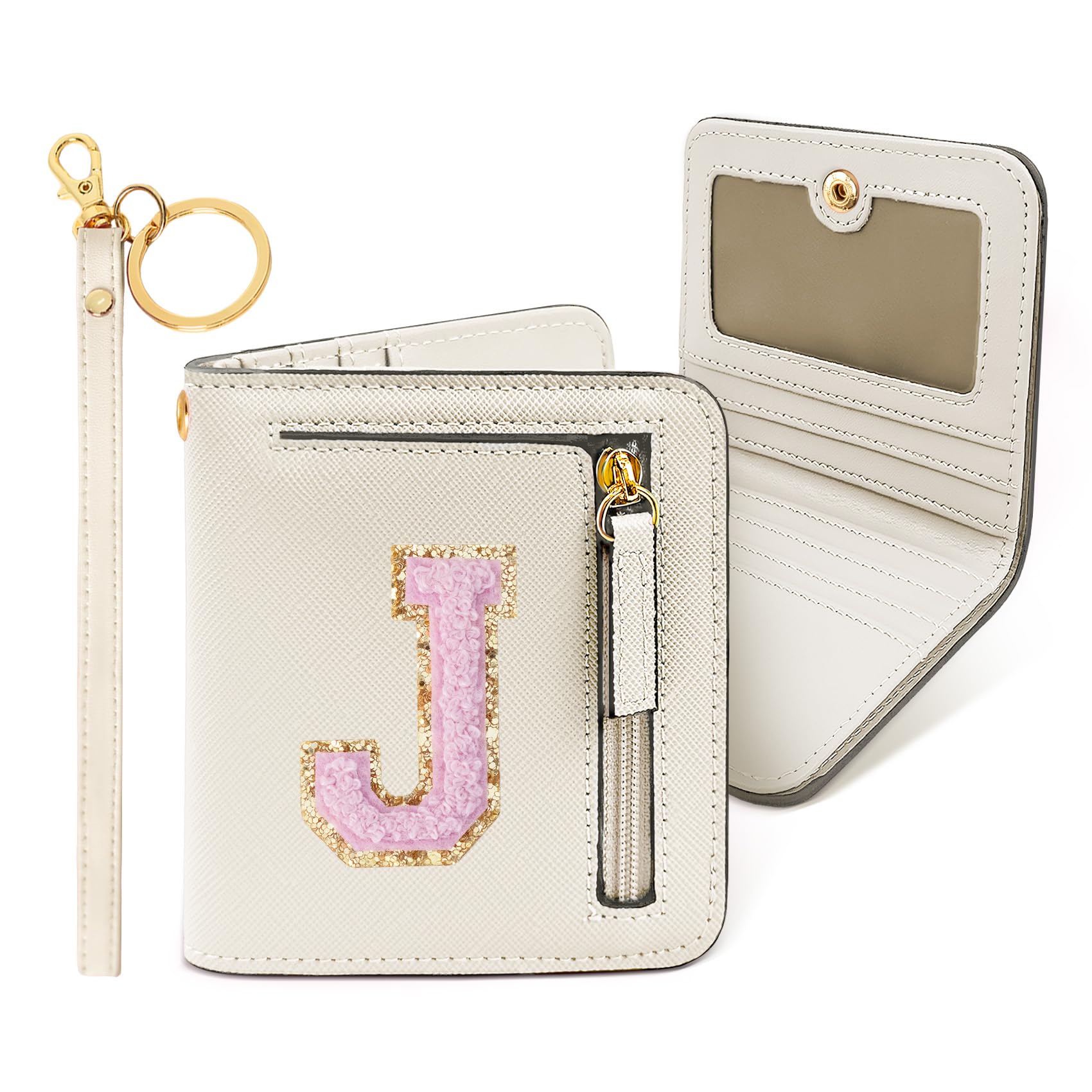 COSHAYSOO Small RFID Wallet Bifold First Communion Baptism Gifts for Tween Dance Team Girls Preteens Christmas Valentines Easter Nurse Graduation Gift Ideas Chenille Letter J Cream