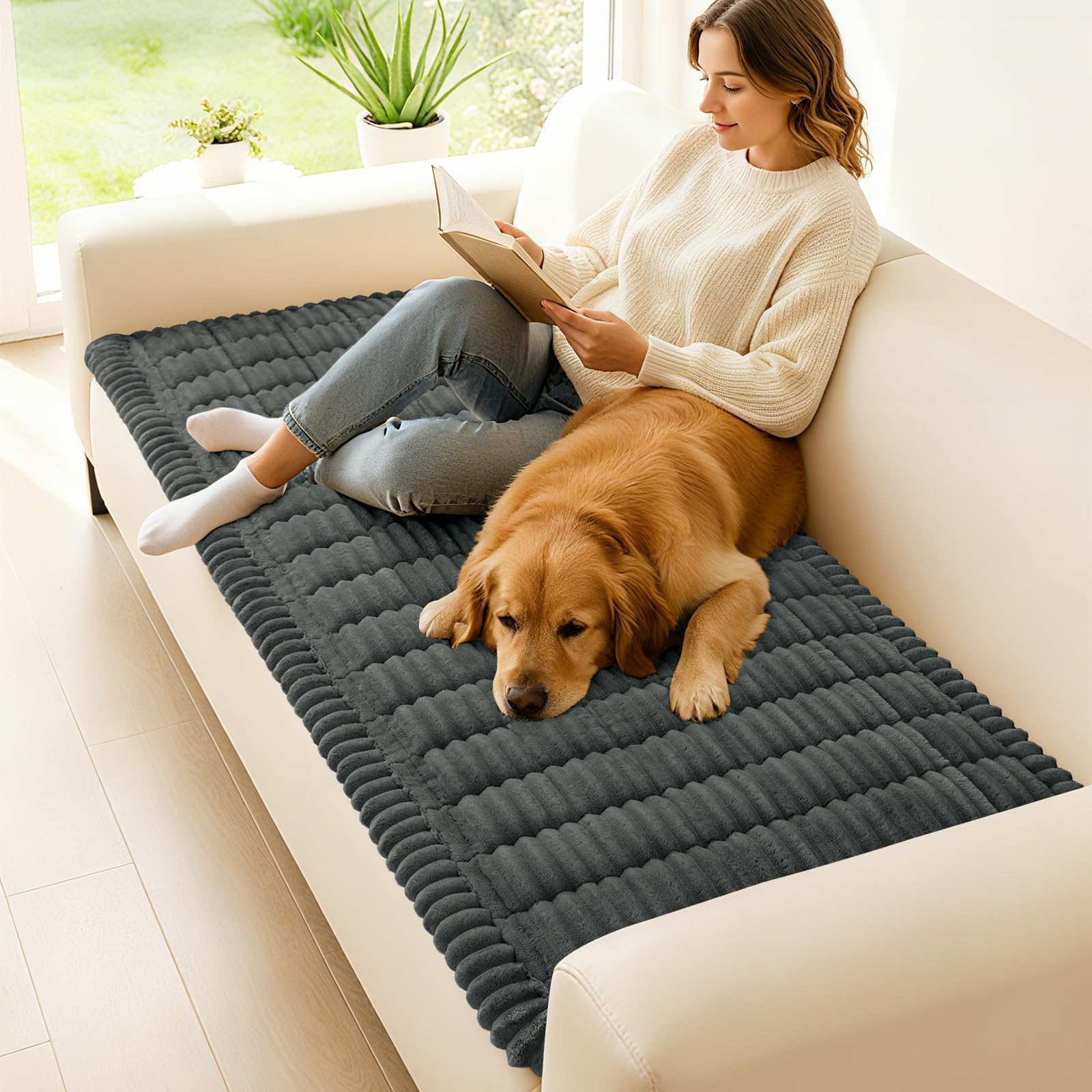 smiry Gepolsterter Flauschiger Sofa Überzug, Dunkelgrau, 90 x 180 cm