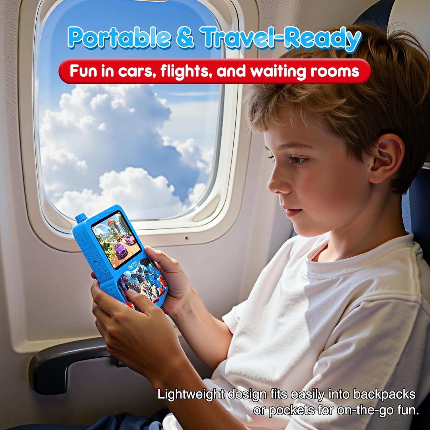 Handheld Game Console for Kids, Preloaded 220 Retro Games, 3.5'' HD IPS Screen Brightness Adjustable, Rechargeable, One-Touch Mute, Best Birthday Gift Toys for Boys Girls 4 5 6 7 8-Blue-Robot-Themed
