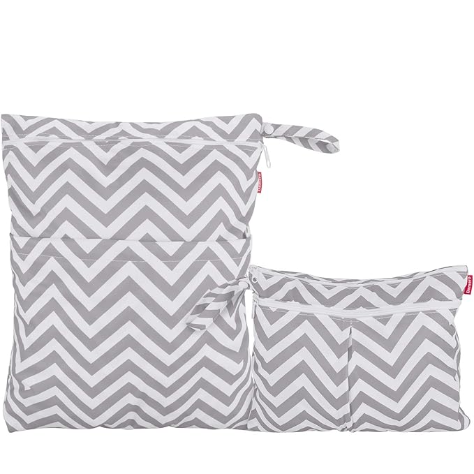 Damero 2pcs Pack Travel Baby Wet And Dry Cloth Diaper Organizer Bag, Gray Chevron