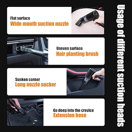 Miniatura 6 de Ajxn 1 aspiradora de coche con cable pequeña aspiradora de mano de alta potencia motor de succión fuerte de 120 W kit de detalles esenciales para