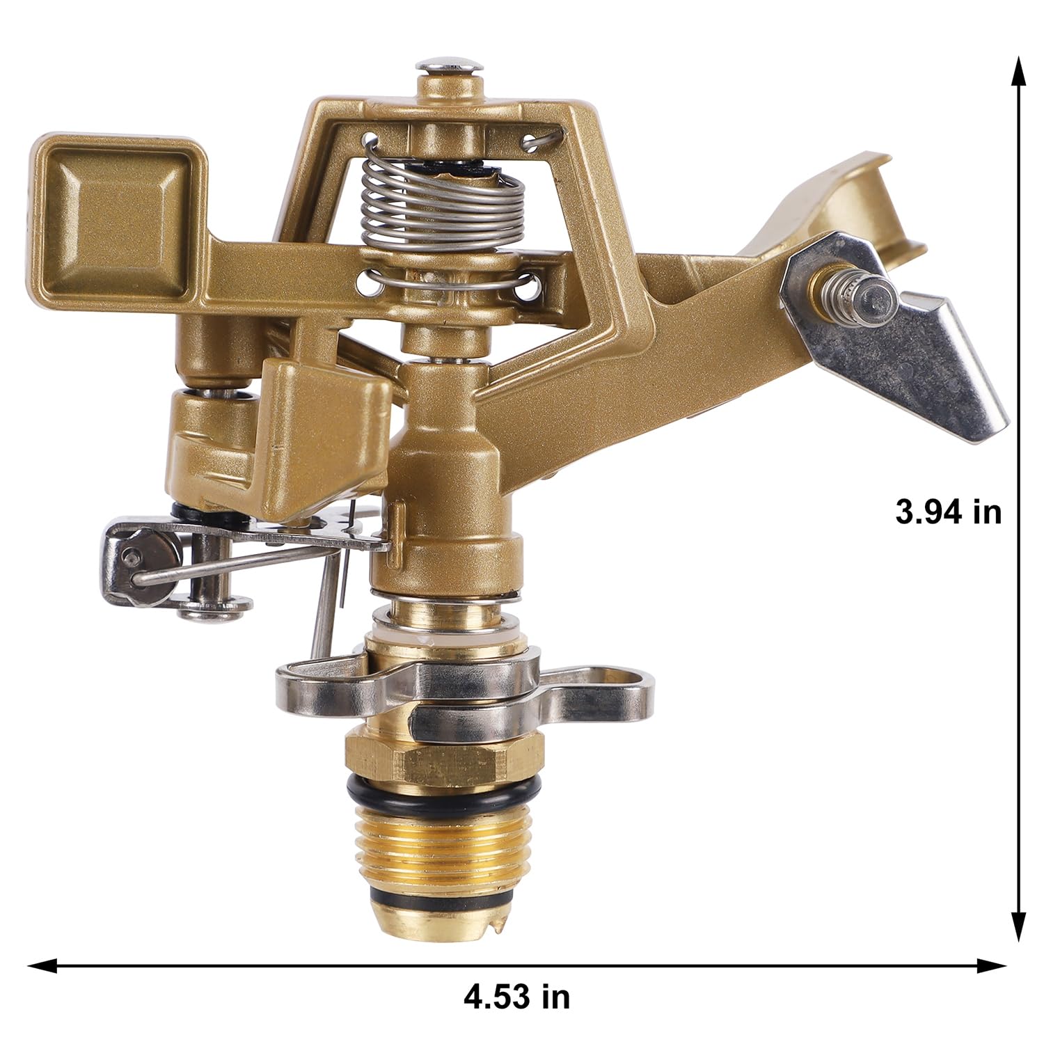 Biswing Mosiężny zraszacz udarowy, 1/2", 2 sztuki, wytrzymała głowica zraszacza do trawnika z dyszami, regulowany, duży wzór pokrycia, 20-360 stopni, zraszacz do nawadniania trawy, tarasu, ogrodu