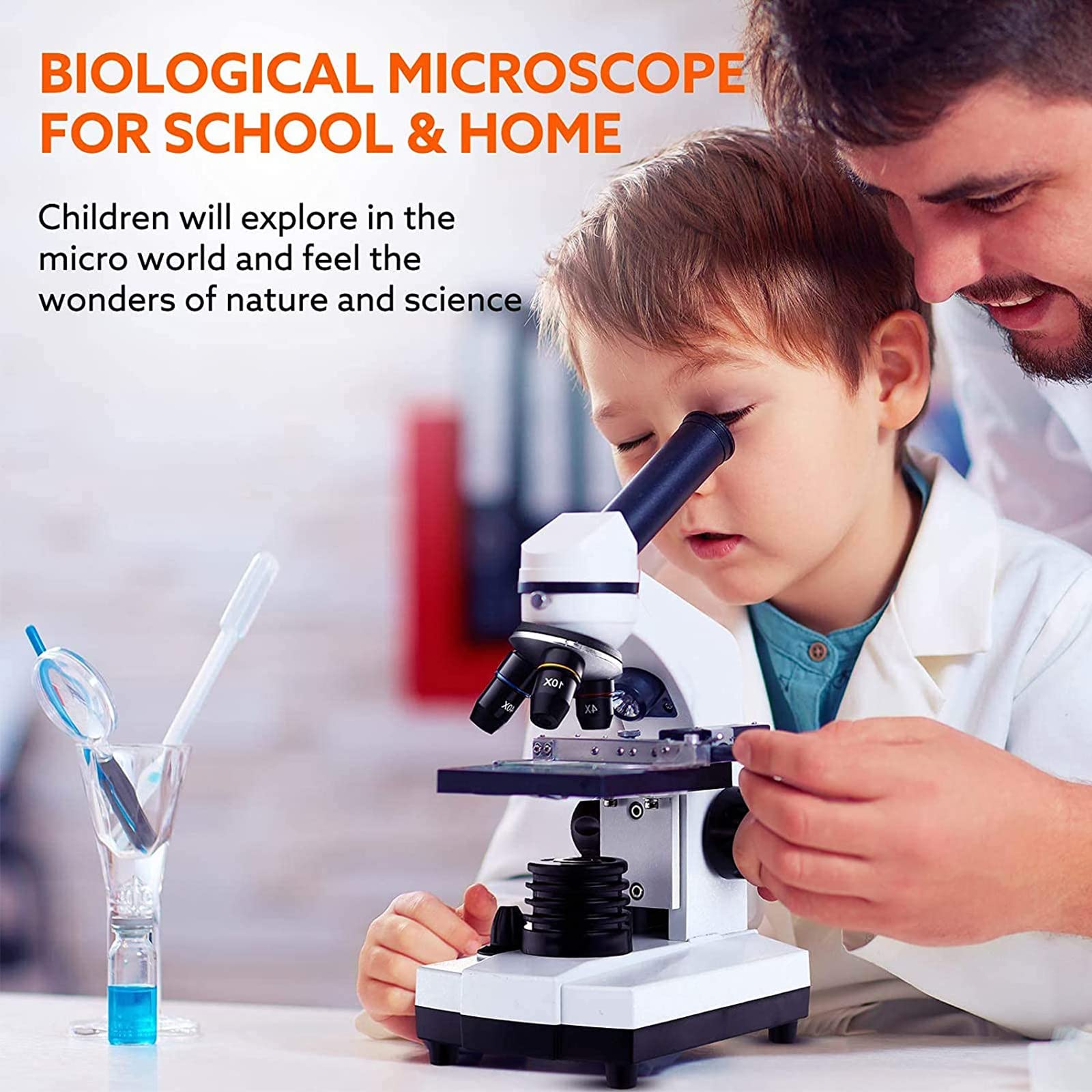 Microscopio biológico para Estudiantes 1600X Microscopio Compuesto Microscopios LED duales con Adaptador de teléfono para Laboratorio de Ciencias Estudio en el hogar