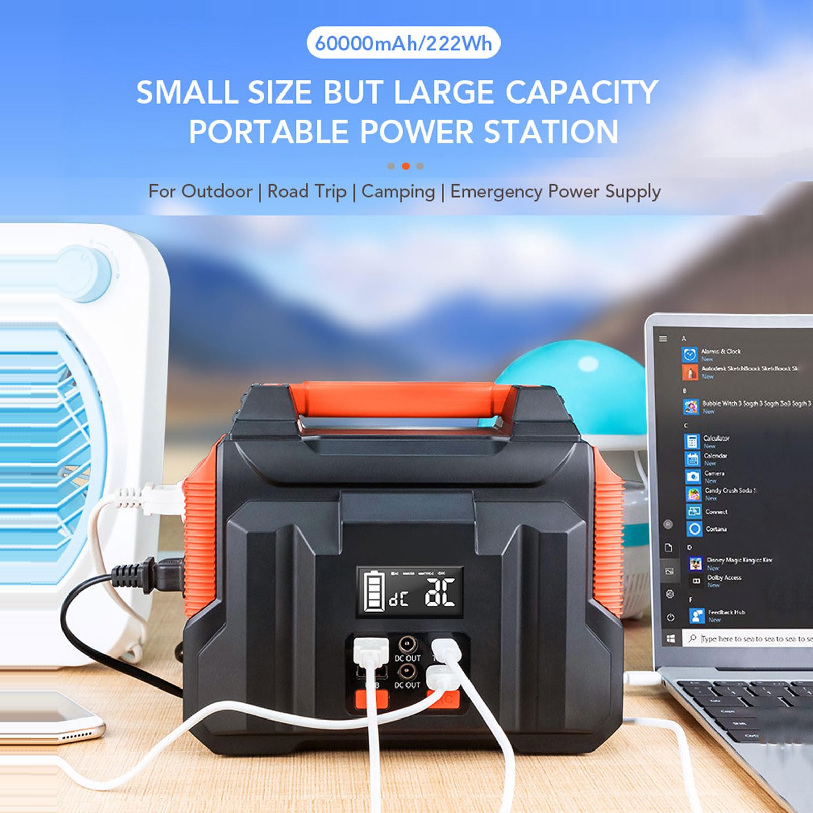 Stazione di Alimentazione Portatile da 300 W e 222 Wh con accumulo di energia Solare per Campeggio all'aperto, Camper e Uso Domestico