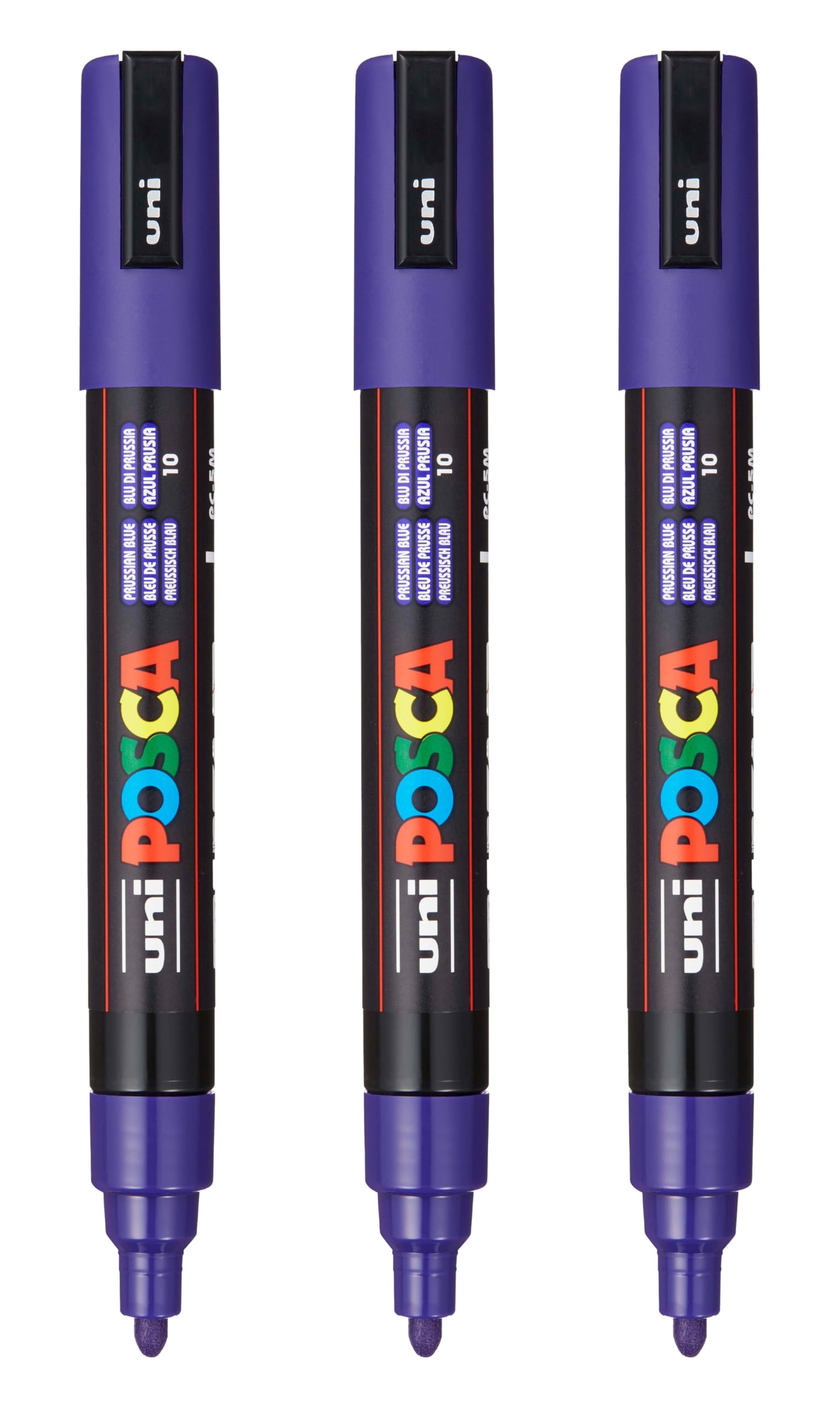 posca PC-5M Water-Based Paint Markers, Reversible Medium Tip (1.8-2.5mm), Prussian Blue, 3 Count