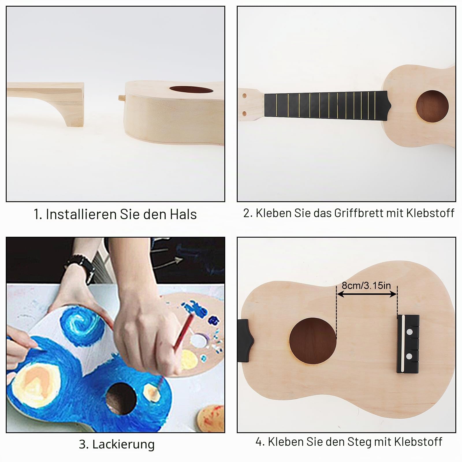 DIY Ukulele Kit - Machen Sie Ihre Eigene Sopran Hawaii Gitarre - Handarbeit Set Mit Installationswerkzeugen für Kinder