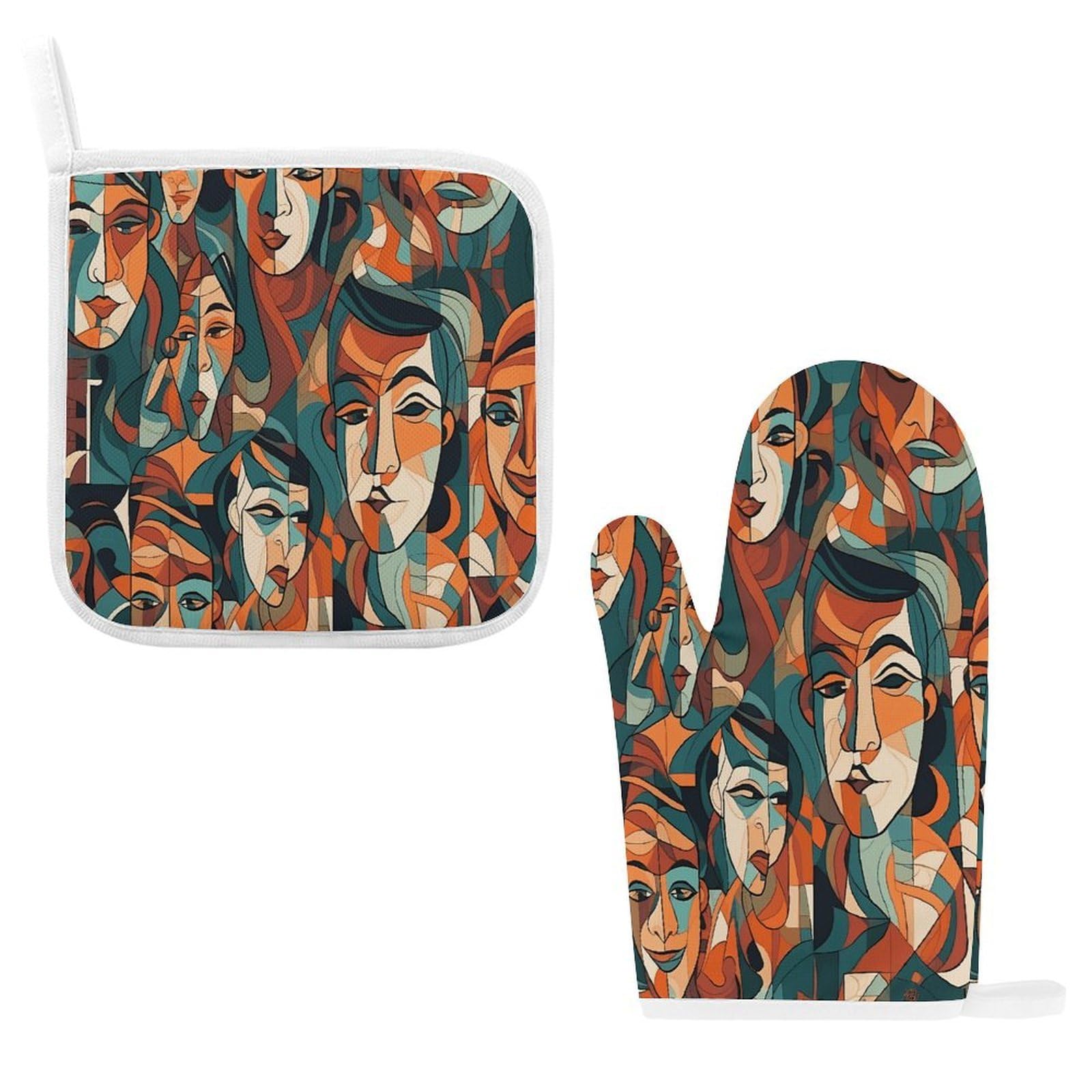 Btcowzrv Style Human Face Pattern Oven Mitts And Pot Holders 2Pcs Set