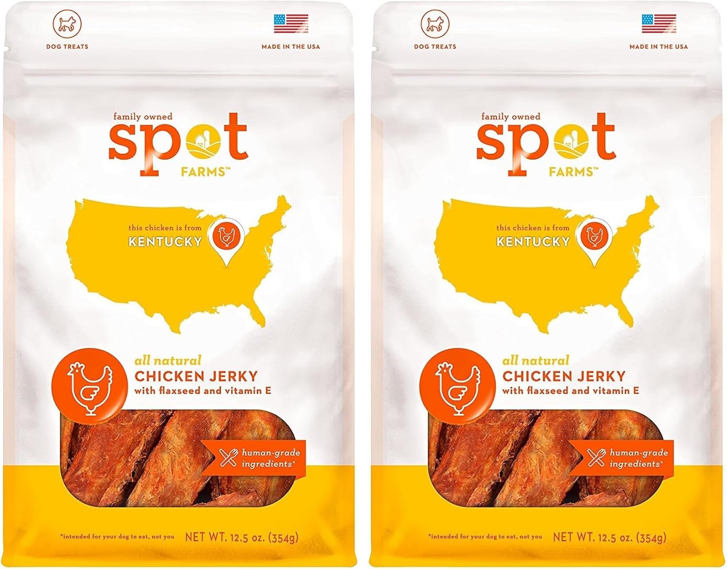 spot farms All Natural Human Grade Dog Treats, Chicken Jerky with Flaxseed and Vitamin E, 12.5 Ounce (Pack of 2)
