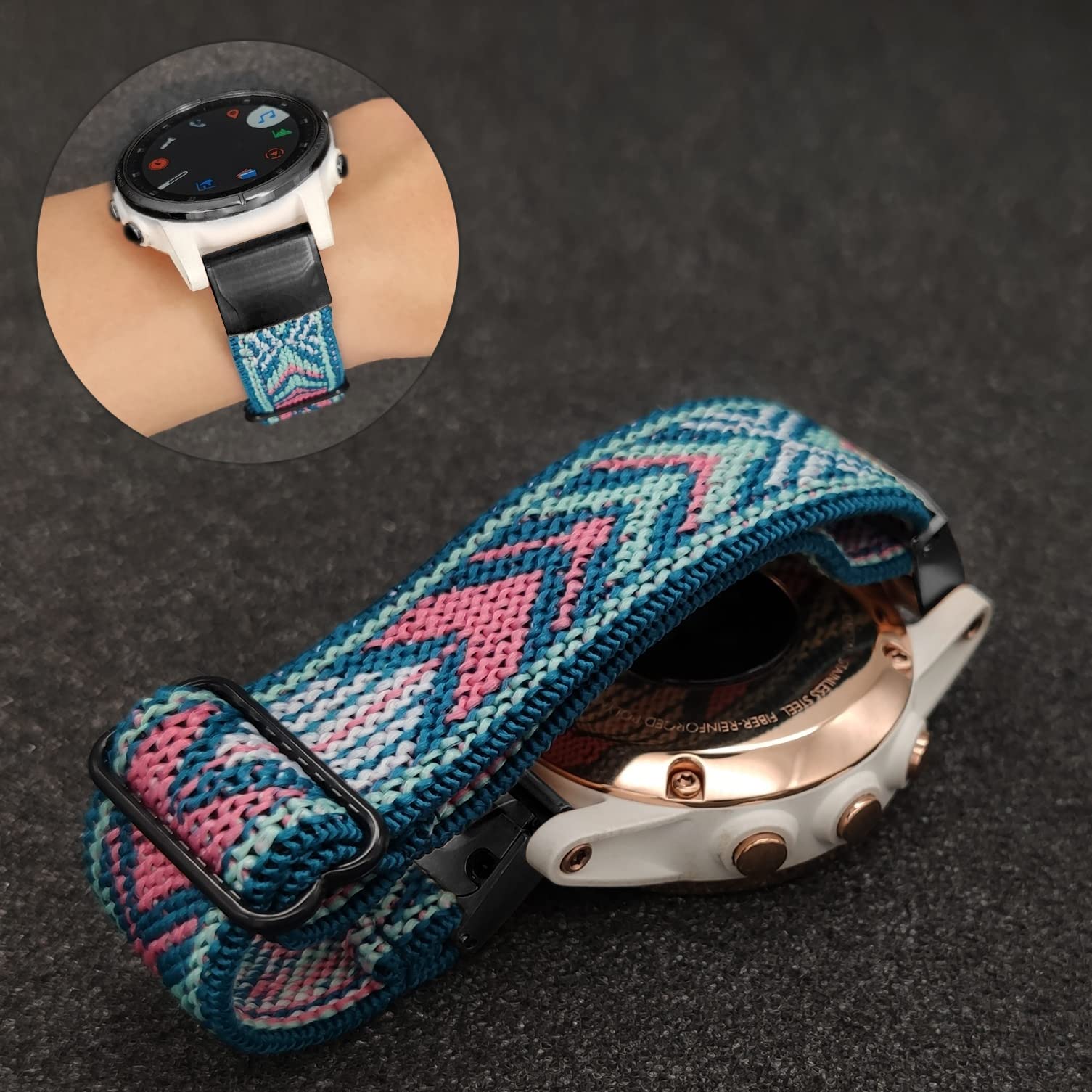 YOOSIDE Nylonowy, elastyczny pasek do zegarka Garmin Fenix 8 43 mm / Epix Pro 42 mm / Fenix 7S / 6S / 5S, Quick Fit miękki pasek do zegarka Approach S70 42 mm