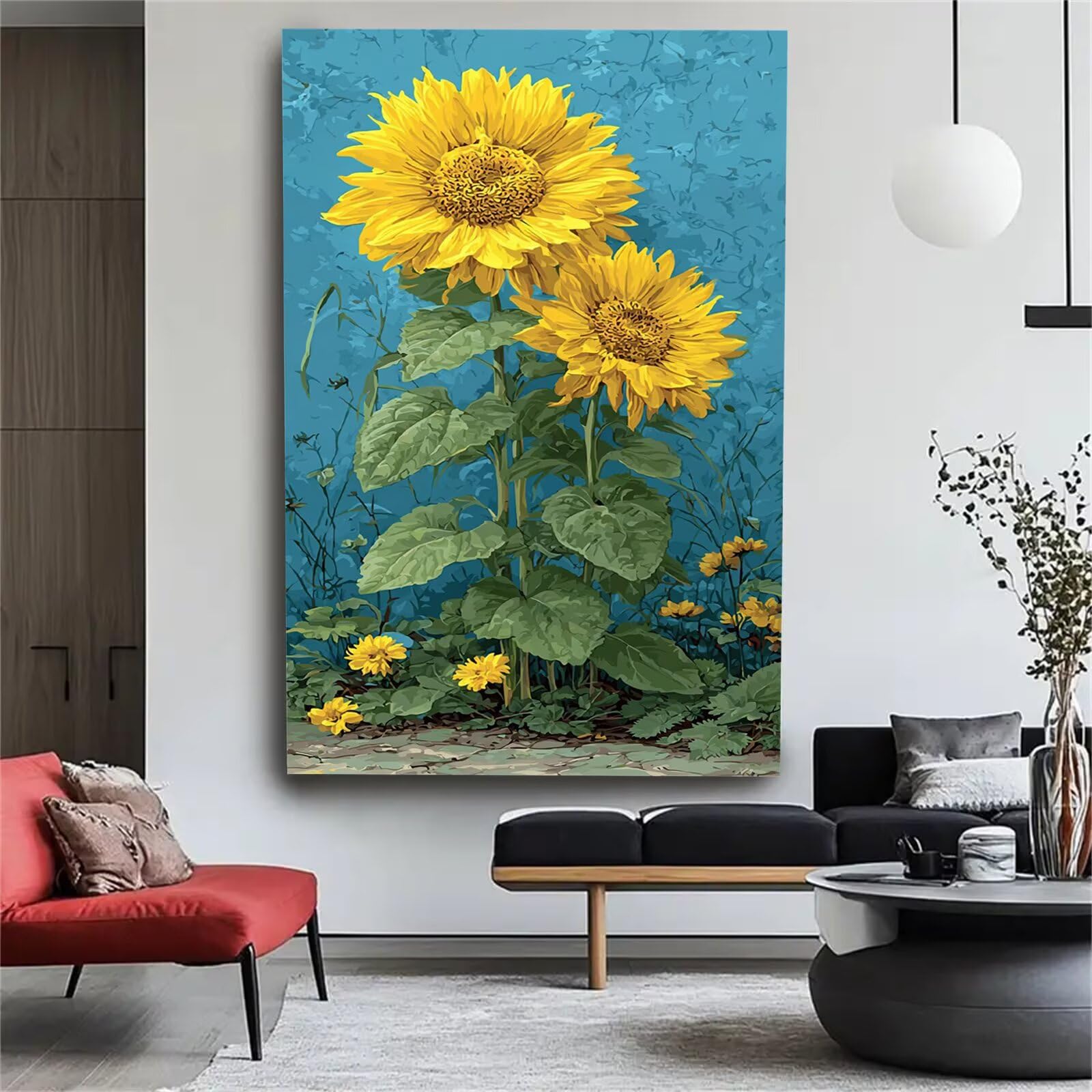 Malen nach Zahlen Erwachsene Großes Format 60x120cm, Blume Panorama DIY Malset Komplettset auf Leinwand, Ohne Rahmen Acryl Ölgemälde Malen nach Zahlen Sonnenblume, Geschenk für Frauen,w-1064k