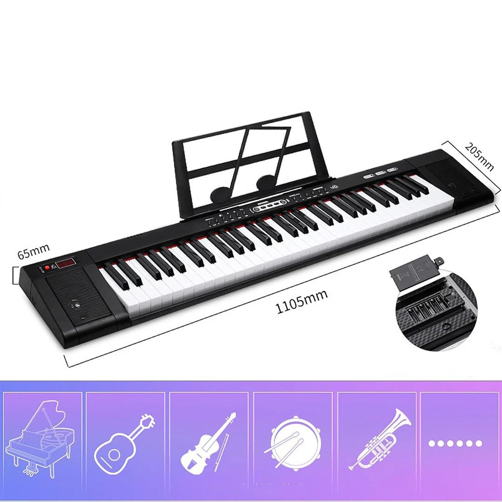 Elektroniczne Cyfrowe Pianino Klawiatura Muzyczna Profesjonalny Cyfrowy Fortepian Elektroniczny Syntezator Muzyczny Instrument Dla Dorosłych 61 Klawiszy(No Light)
