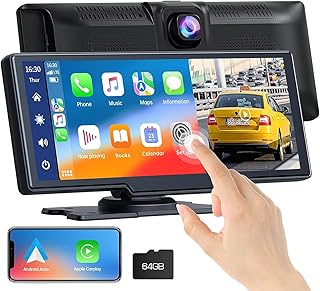 Wireless Car Stereo for Apple Carplay Android Auto with Front 2.5K Dash Cam, 9.26 Inch HD Touchscreen Car Radio Receiver with 64G SD Card, Carplay Screen with Siri/Bluetooth 5.0/GPS/FM/AUX/Mirror Link