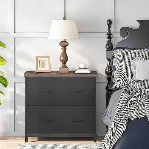 Miniatura 8 de Tribesigns Archivador de 2 cajones, archivador lateral de madera para oficina en casa, A4, tamaño carta, marrón y negro