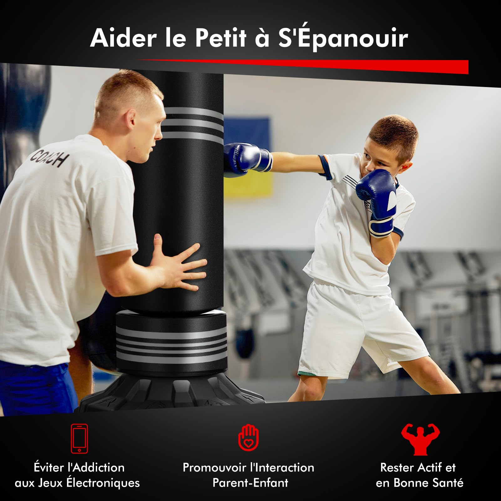 COSTWAY Sac de Frappe sur Pied 170 cm, Sac de Boxe Lourd Autoportant avec Ventouses Rebond Rapide, Support pour Adultes Adolescents Enfants, Équipement pour Boxe Kick-Boxing Arts Martiaux