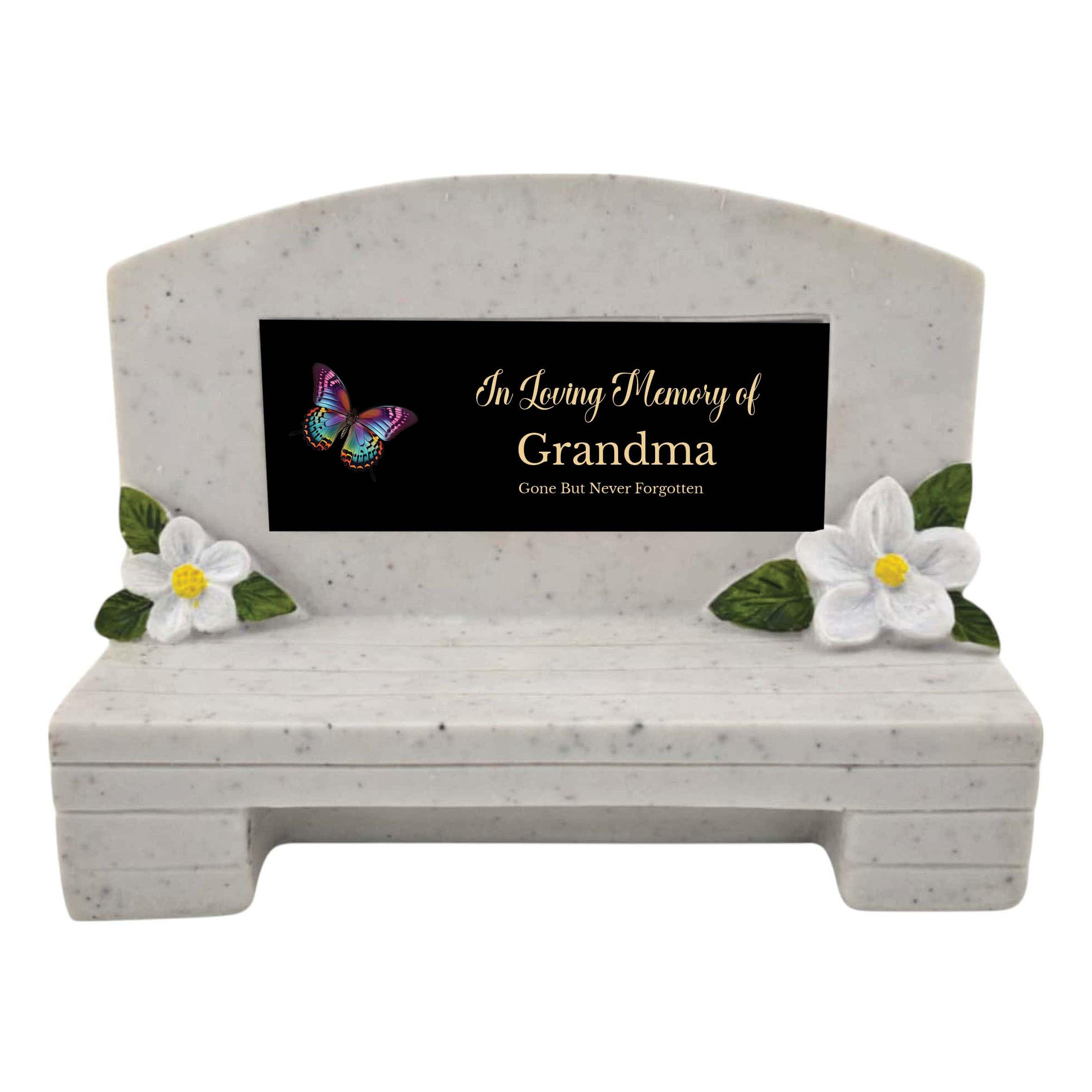 1stclassgifts In Loving Memory Of Memorial Bench With Plaque Grave Marker With Butterflies Design Mum Dad & Lots More Black Plate (UV PRINTED) (Grandma)