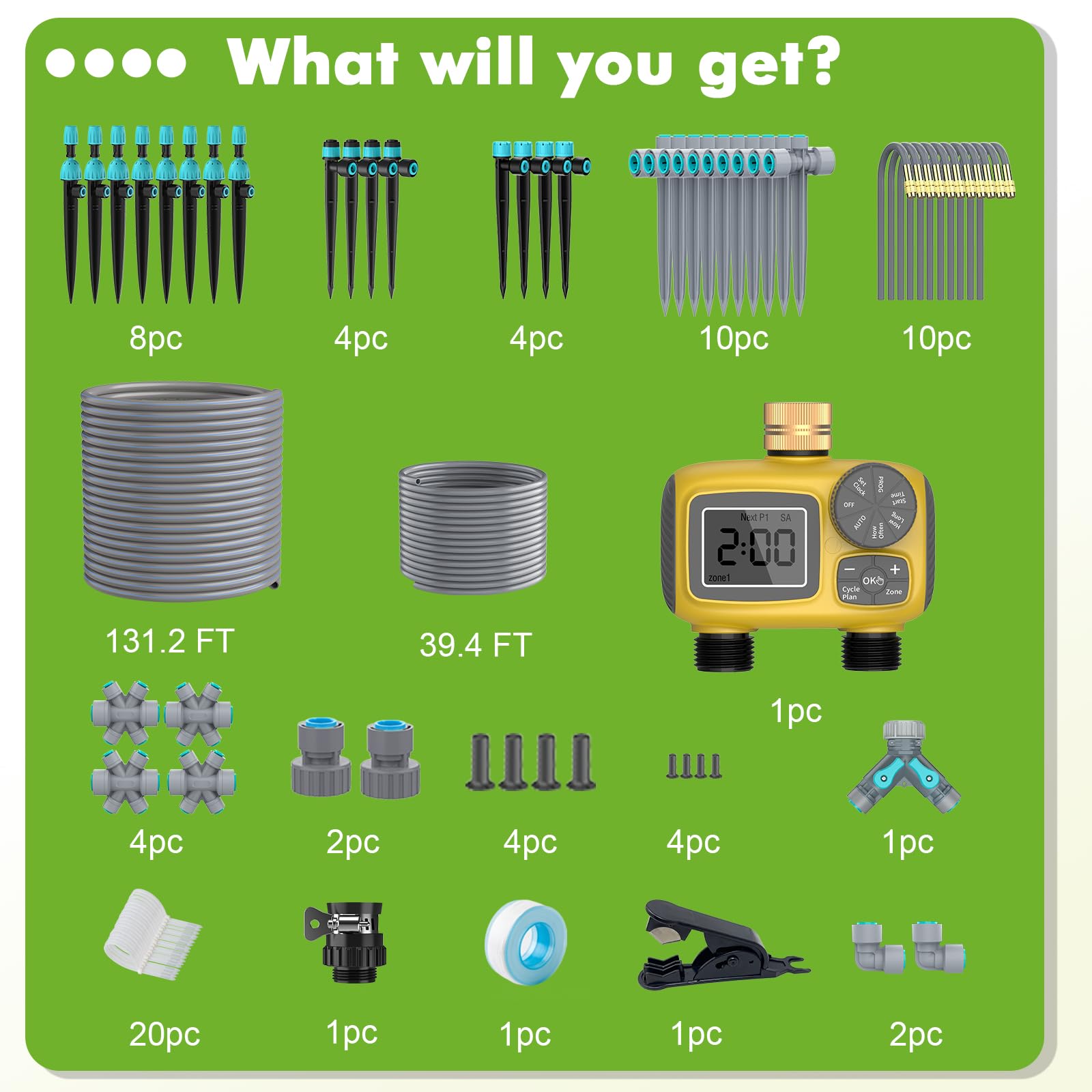 Kit de Riego por Goteo y Aspersión de Doble Salida,Sistema de Riego Automático Equipado con Múltiples Goteros,Adecuado para Jardines,Patios,Invernaderos y Huertos