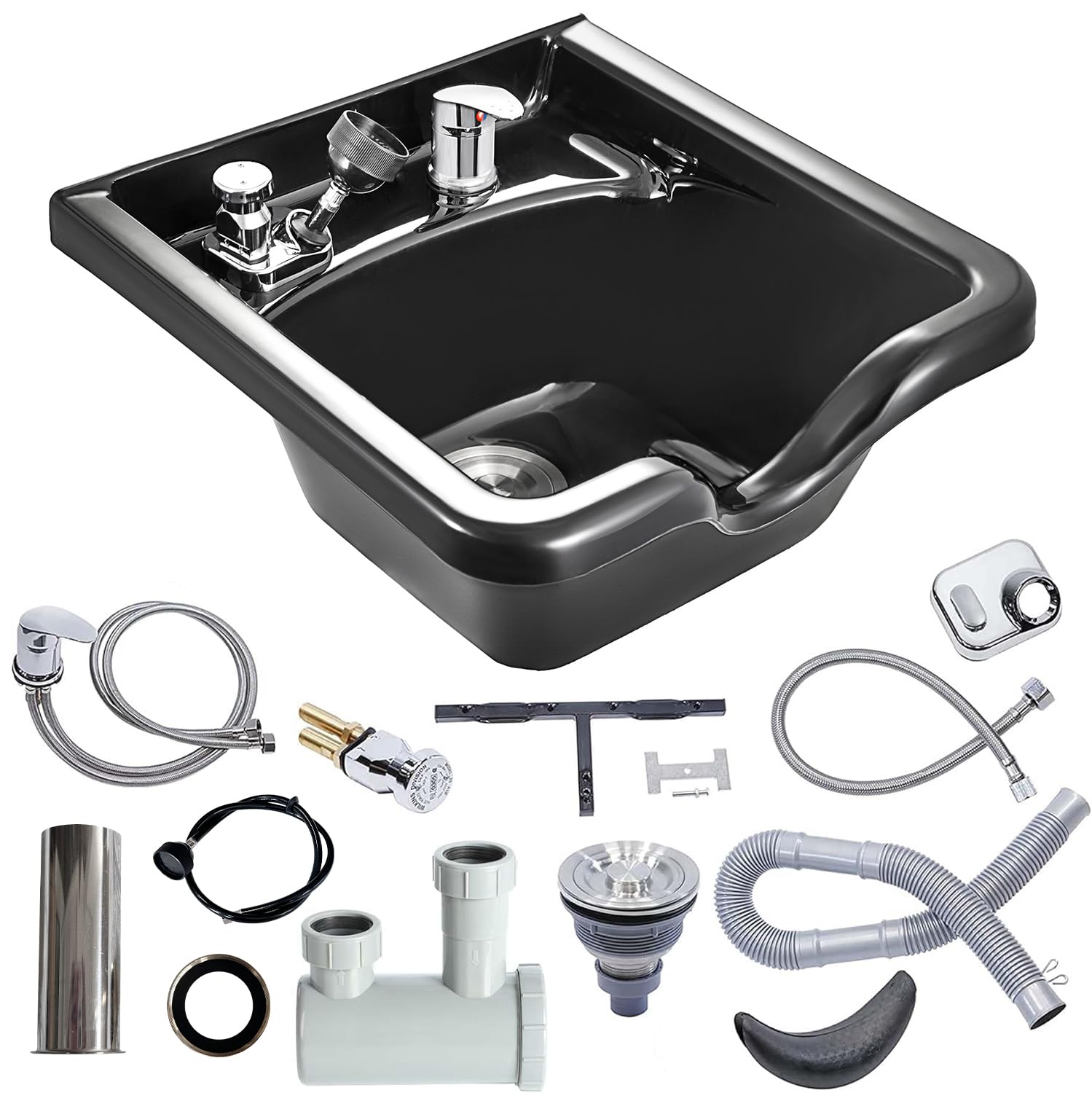 VEVOR Shampoo Bowl Hair Sink for Salons, Black Hairdresser Basin, ABS Plastic Spa Hair Washing Wash Sink, Hair Backwash Basin Beauty Salon Equipment for Hair Stylists