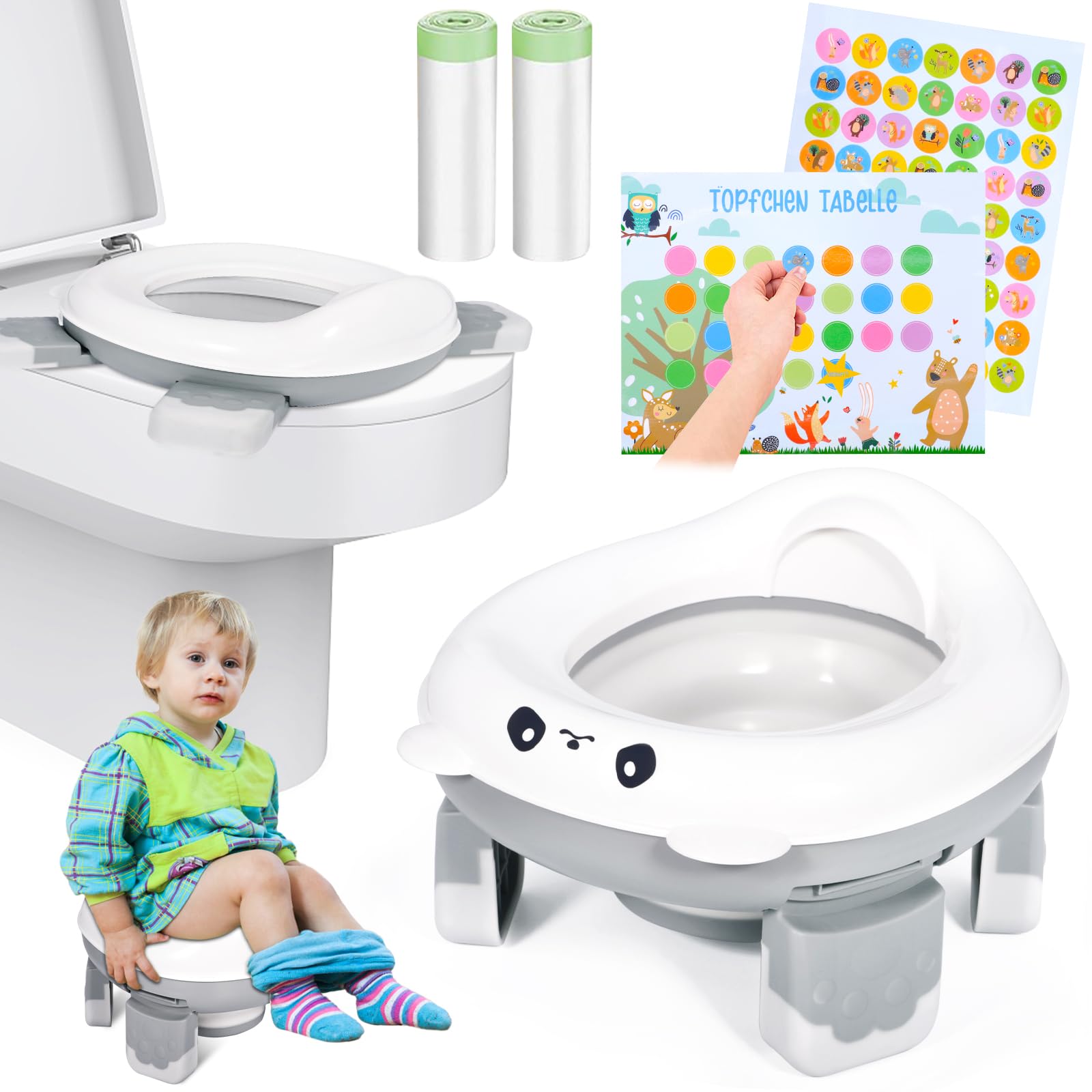 Vautvis Toilettensitz für Kinder 1-2 Jahre, Reise-Töpfchen mit Reisetasche und Einweg-Mülleimer