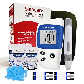 Sinocare Diabetes Testing Kit and Test Strip Set | No coding Required, Includes 100 Lancets and 100 Test Strips Suitable for Safe-Accu2 Model Safe Accu2 Blood Sugar Test Kit-100