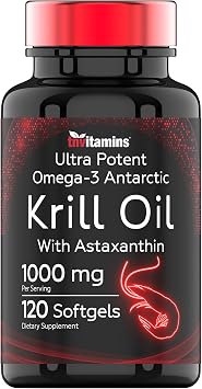 Antarctic Krill Oil 1000mg - 120 Softgels with Astaxanthin | 1000mg Red Krill Oil, 200 mg Phospholipids, 120 mg EPA, 80 mg DHA, 200 mcg Astaxanthin | Potent & Pure Omega-3 Cold Water Antarctic Krill