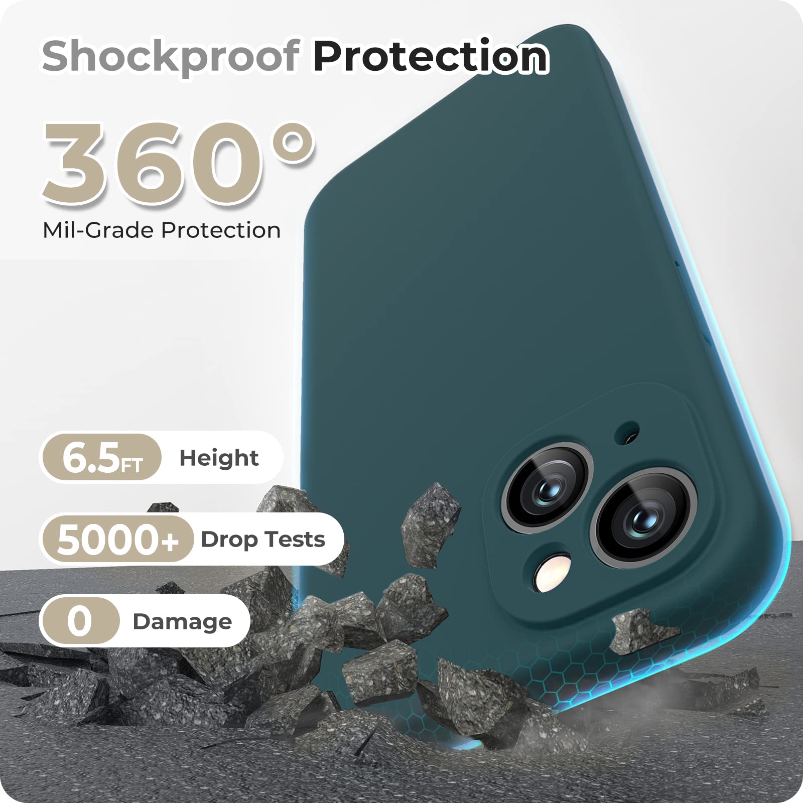 GOODVISH 3 in 1 Cover in Silicone per iPhone 14 6,1'' (2022), con 2 Pezzi di Pellicola Protettiva, Custodia per Cellulare Ultra Sottile Antiurto Resistente Protezione Fotocamera, Verde Scuro