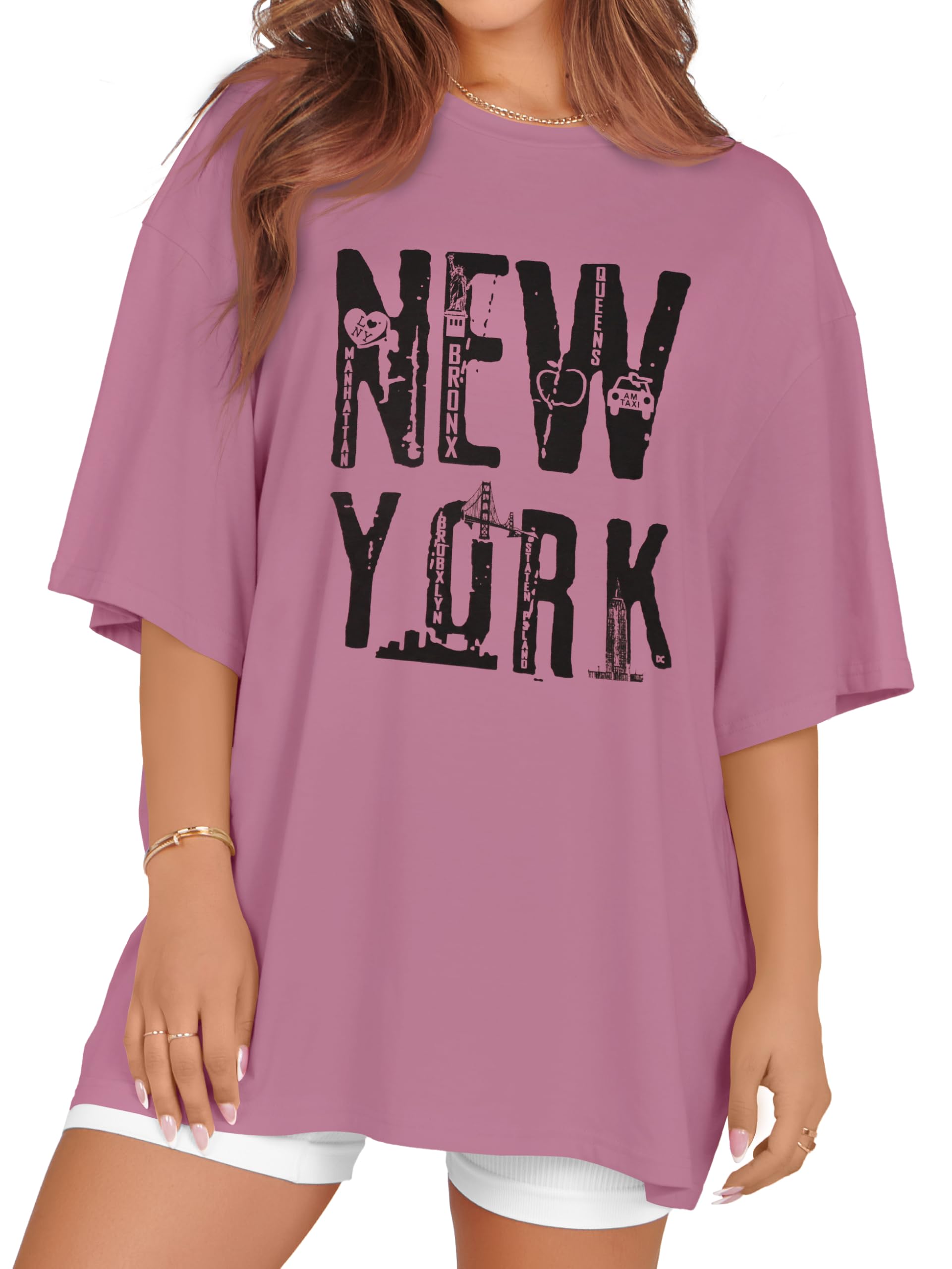 Oversized Tshirts for Women Summer Short Sleeve Round Neck Graphic Tee Shirt