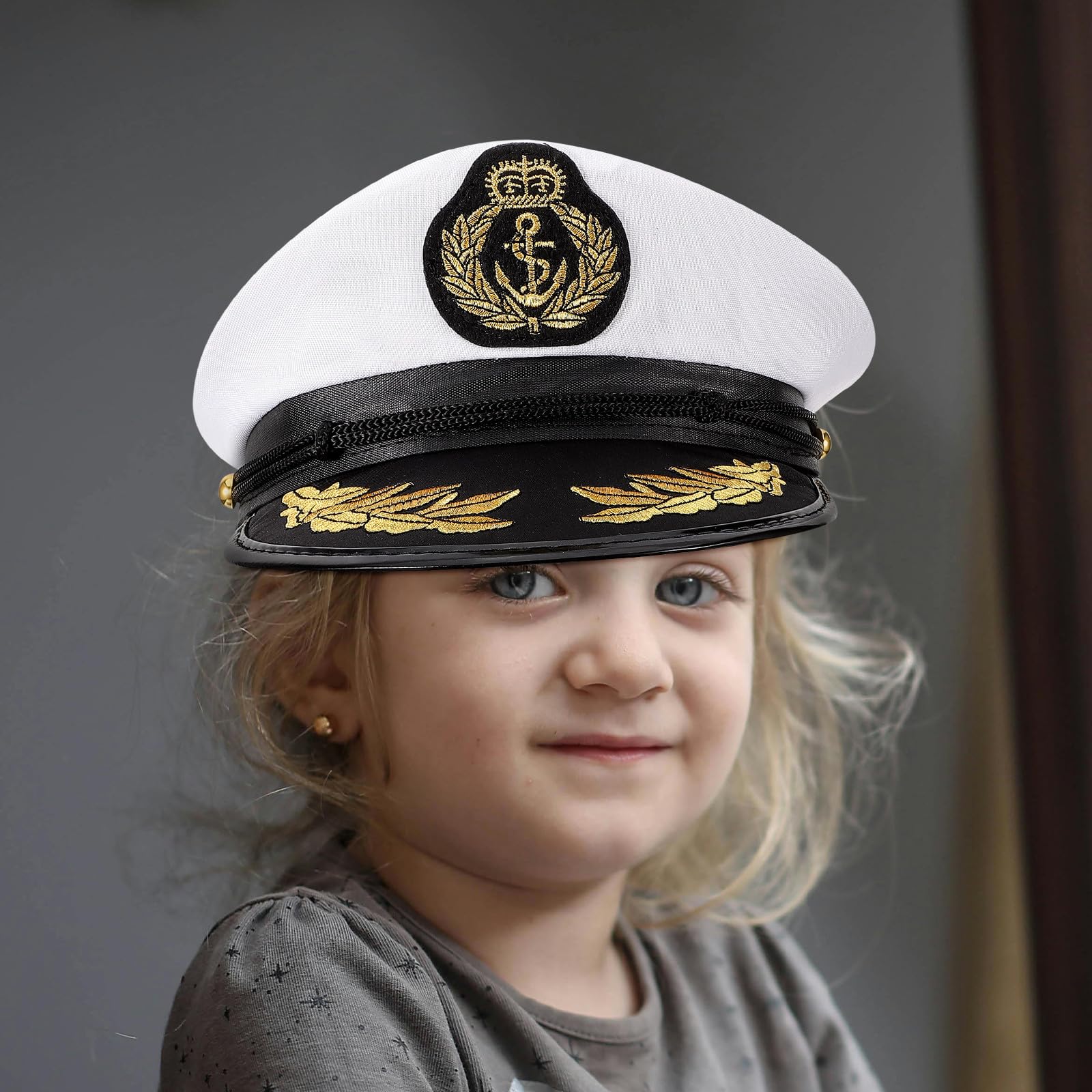 NOLITOY Gorra de Capitán Talla M 56-58 CM para Disfraz Náutico Infantil Unisex Sombrero de Yate Ajustable para Fiestas y Eventos Marinos
