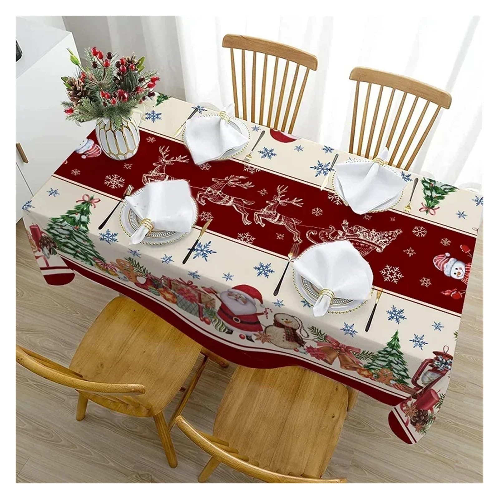 Weihnachten Schneemann Polyester Rechteck Tischdecke Party Dekoration Wasserdicht Esstisch Navidad Dekorationen FüR KüChe Dekoration Party Dekor(04,140x240cm 55x94inch)
