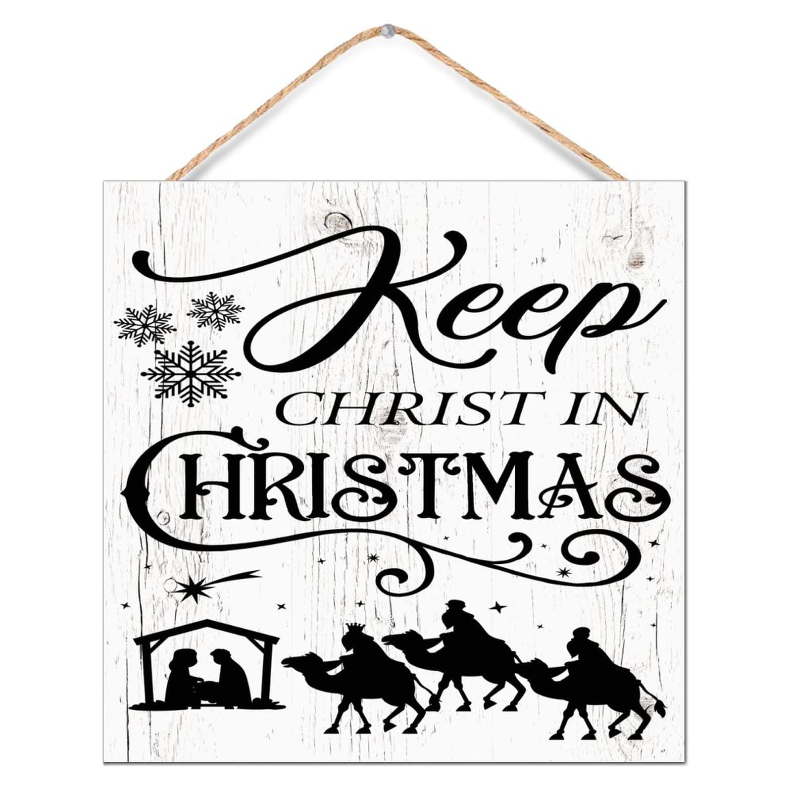 Décoration murale pour maison rustique Keep Christ in Christmas plaque bois 30cm
