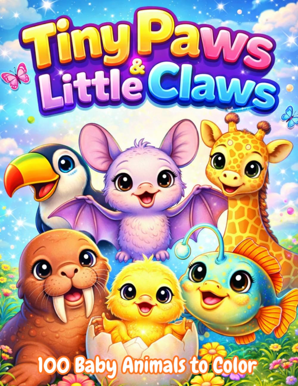 Tiny Paws & Little Claws: 100 Adorable Baby Animals to Color – Cute Animal Coloring Book for Kids, Teens & Animal Lovers